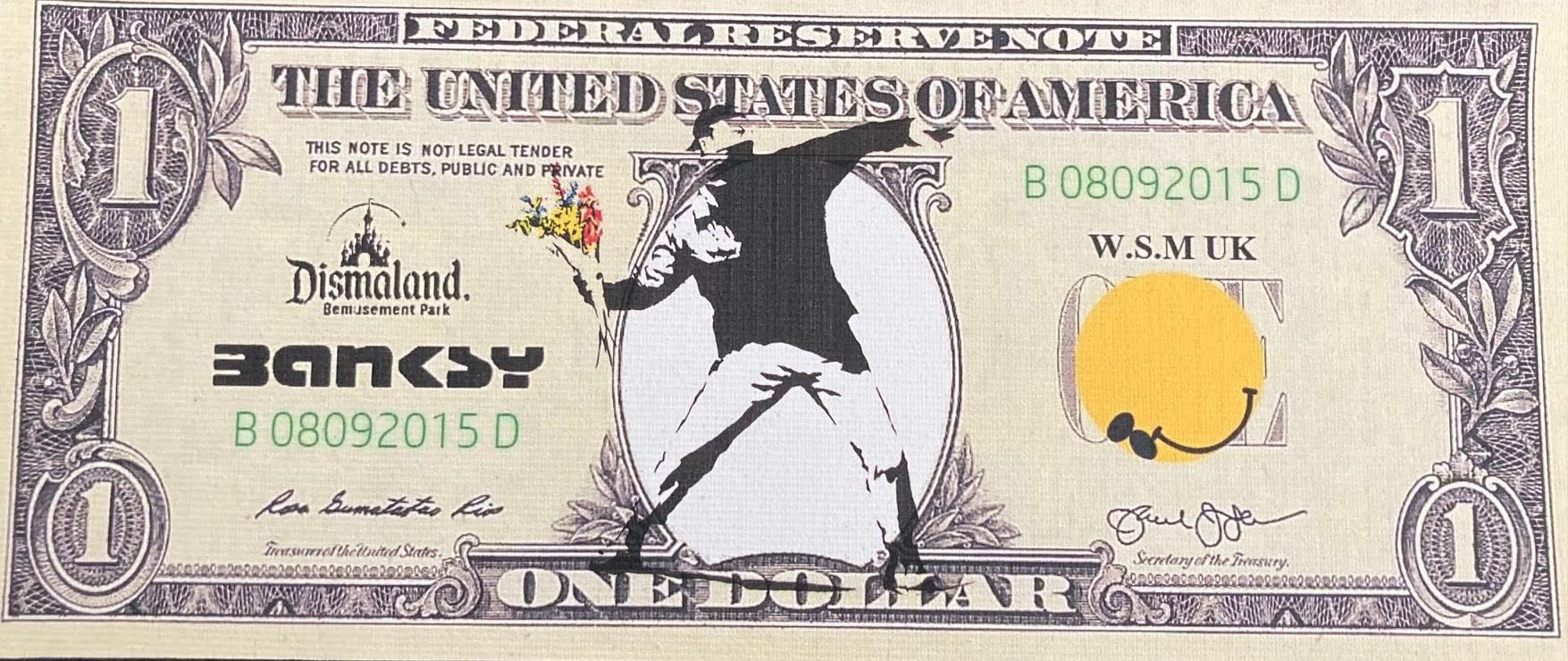 Banksy né en 1974 (D'après) BANKSY (生于1974年) Dismal Dollar - 2015 一元纸币丝网印刷在画布上，图&hellip;