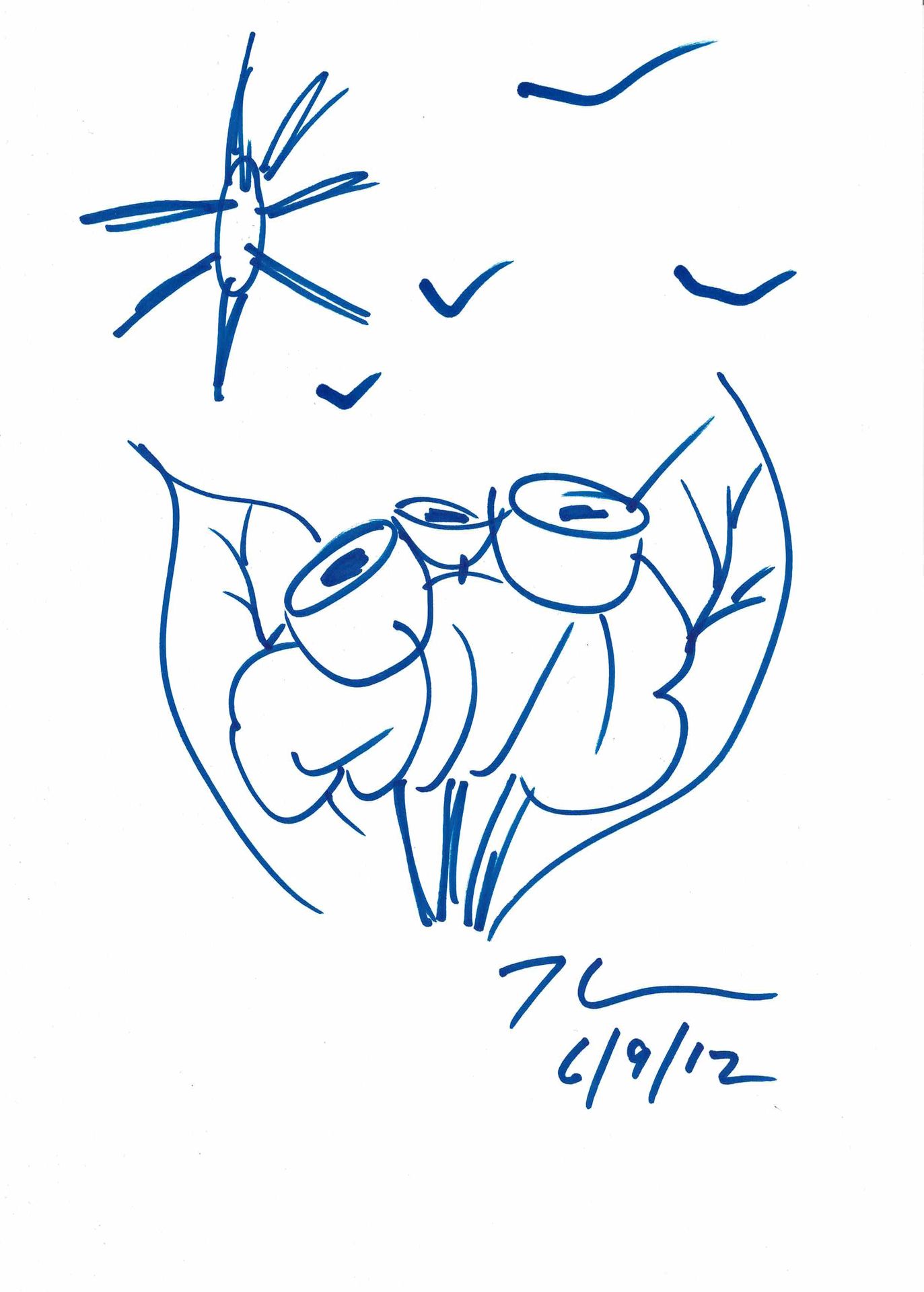 JEFF KOONS (NÉ EN 1955) 杰夫-昆斯

阳光之花

蓝色水墨画

右下方有签名和日期

29.7 x 21 cm

出处：英国收藏

有框