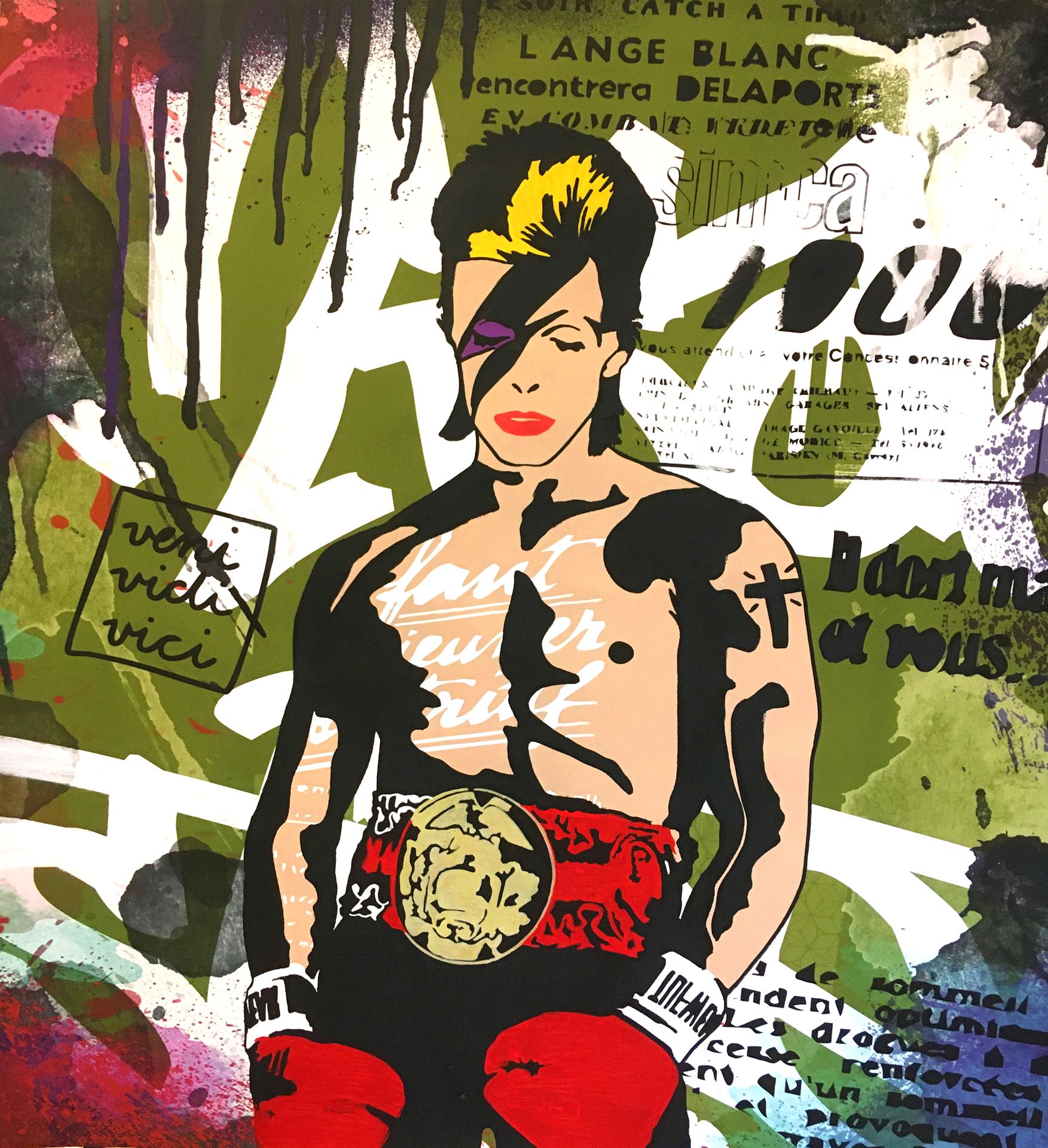 MISAKO 艺术家：Misako

标题：鲍伊拳击手，2021年

手法：墨水，丙烯酸，波斯卡，喷雾，模板

支持：棉帆布和木框

尺寸：80 x 80 cm