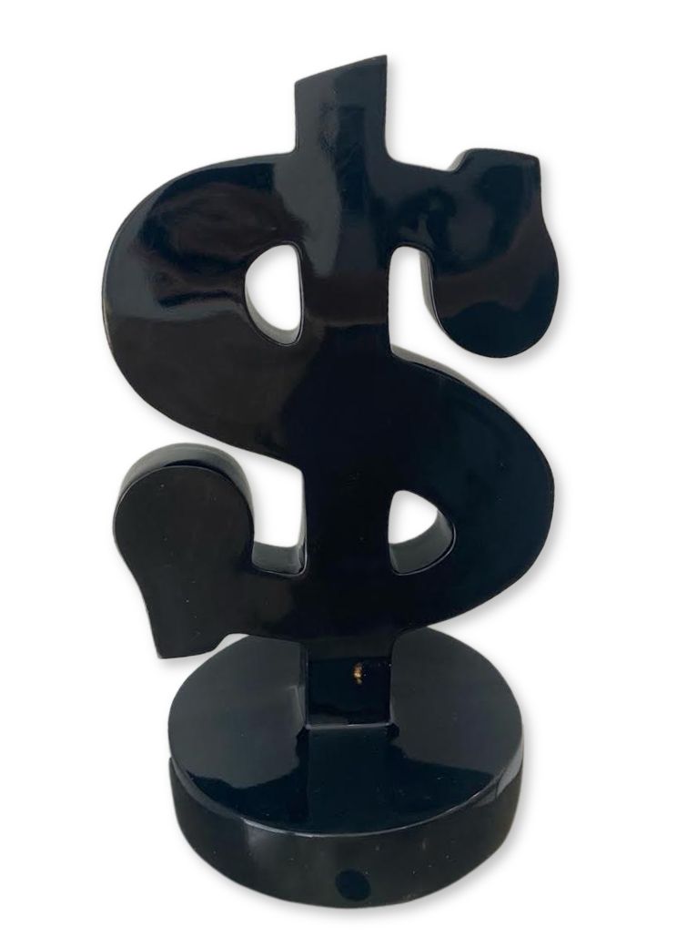 John Tobb (Né en 1953) 美元符号（黑色），2021年

树脂雕塑

金属漆

底座下有签名、日期和编号1/1

高40 x 宽24厘米