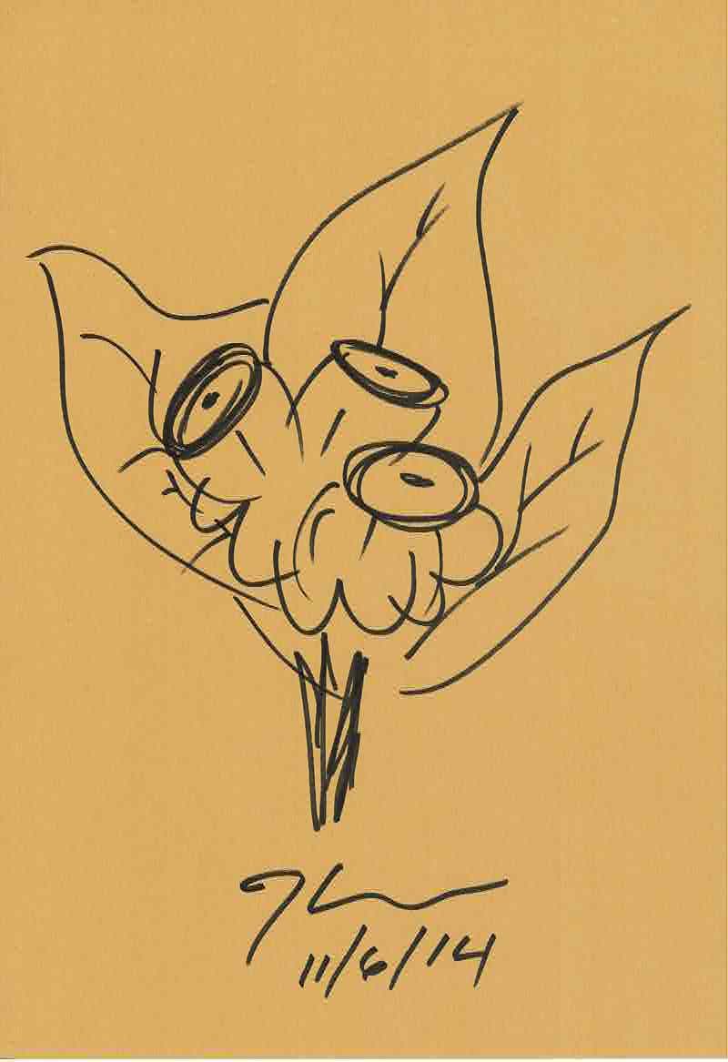 JEFF KOONS (NÉ EN 1955) 杰夫-昆斯

鲜花

彩色纸上的黑墨画

签名并注明日期：2014年11月6日，中心下方

英国私人收藏