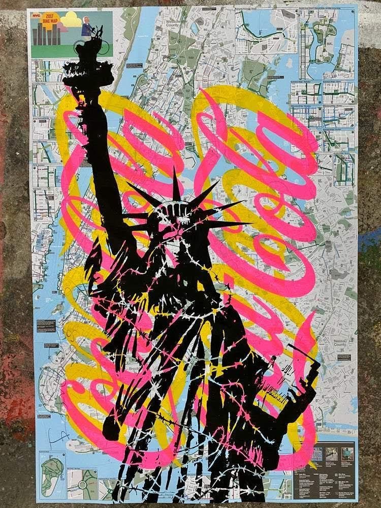 DENIS OUCH Serigrafia e pittura acrilica su mappa di NYC, 2021.



Le dimensioni&hellip;