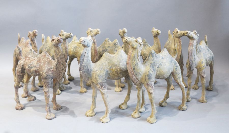 CHAMEAUX TERRE CUITE Set of 10 camels. 

Polychrome terracotta. 

China. Tang Dy&hellip;