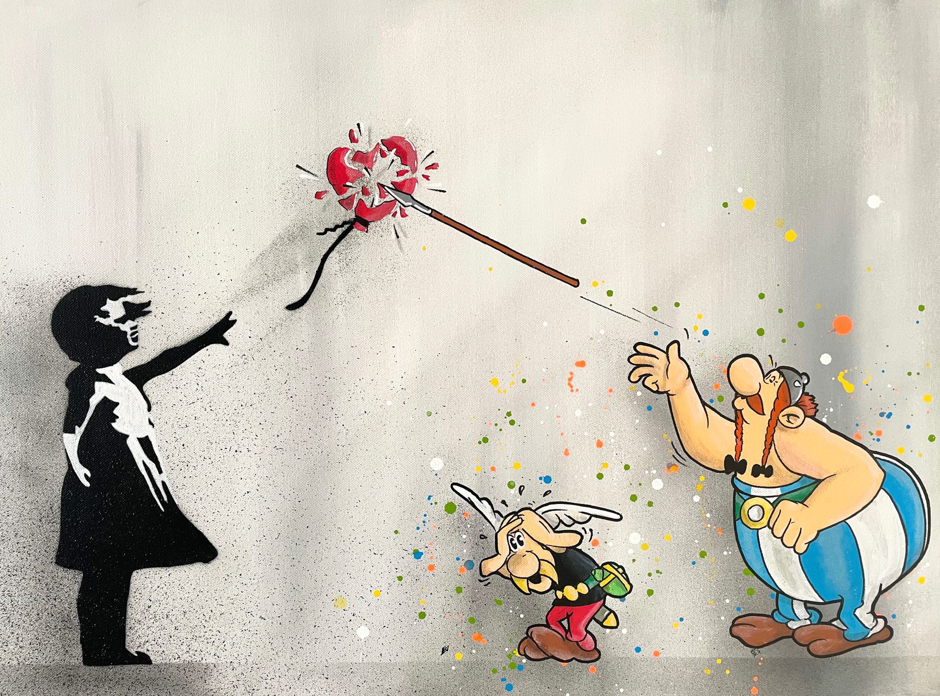 ANTHONY GRIP Obelix VS Banksy, 2022

Mischtechnik, Spraydose, Acryl, Marker auf &hellip;