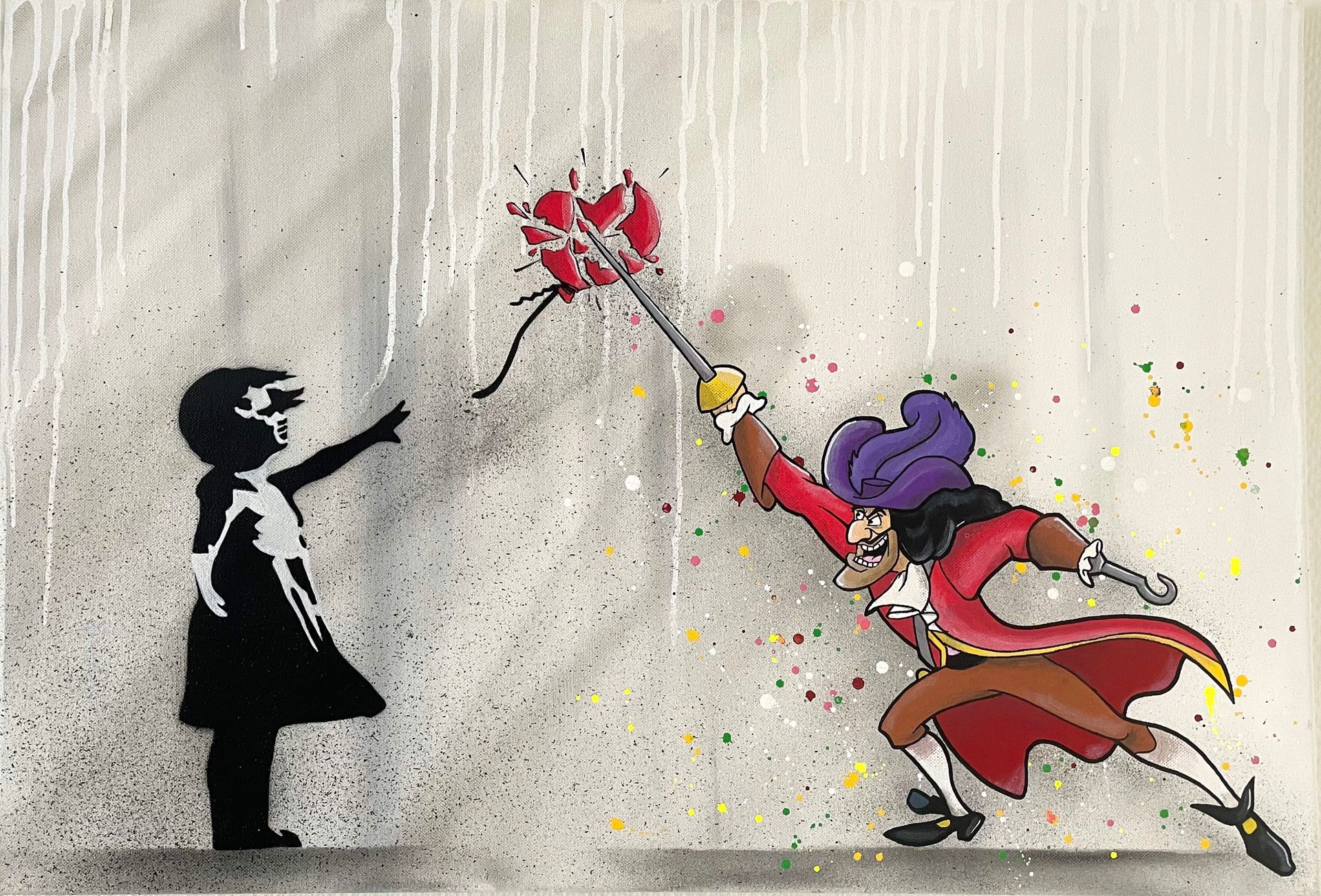 ANTHONY GRIP Hook VS Banksy, 2022

Mischtechnik, Spraydose, Acryl, Marker auf Le&hellip;