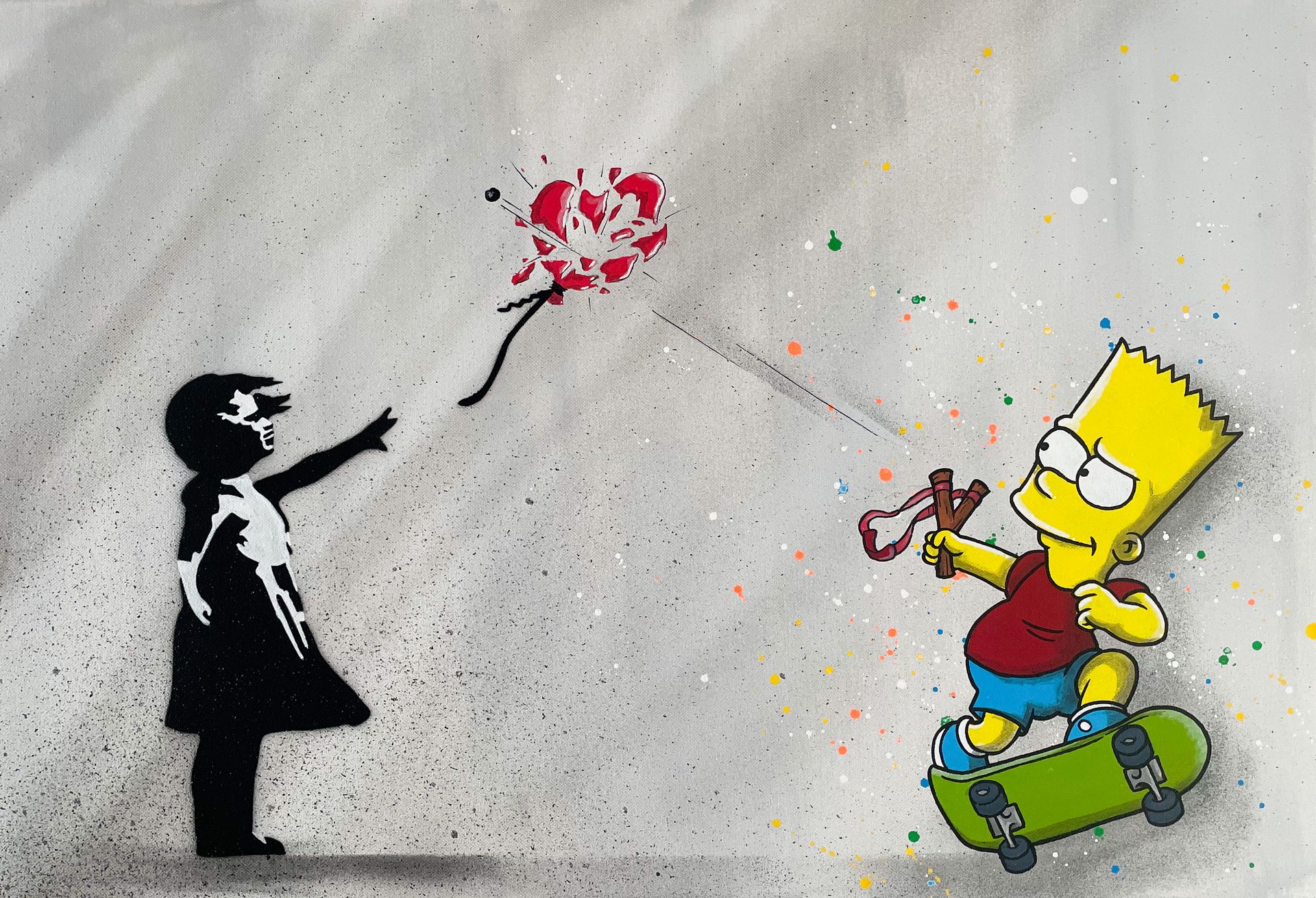 Anthony GRIP Bart VS Banksy, 2022

Técnica mixta, aerosol, acrílico, rotulador s&hellip;