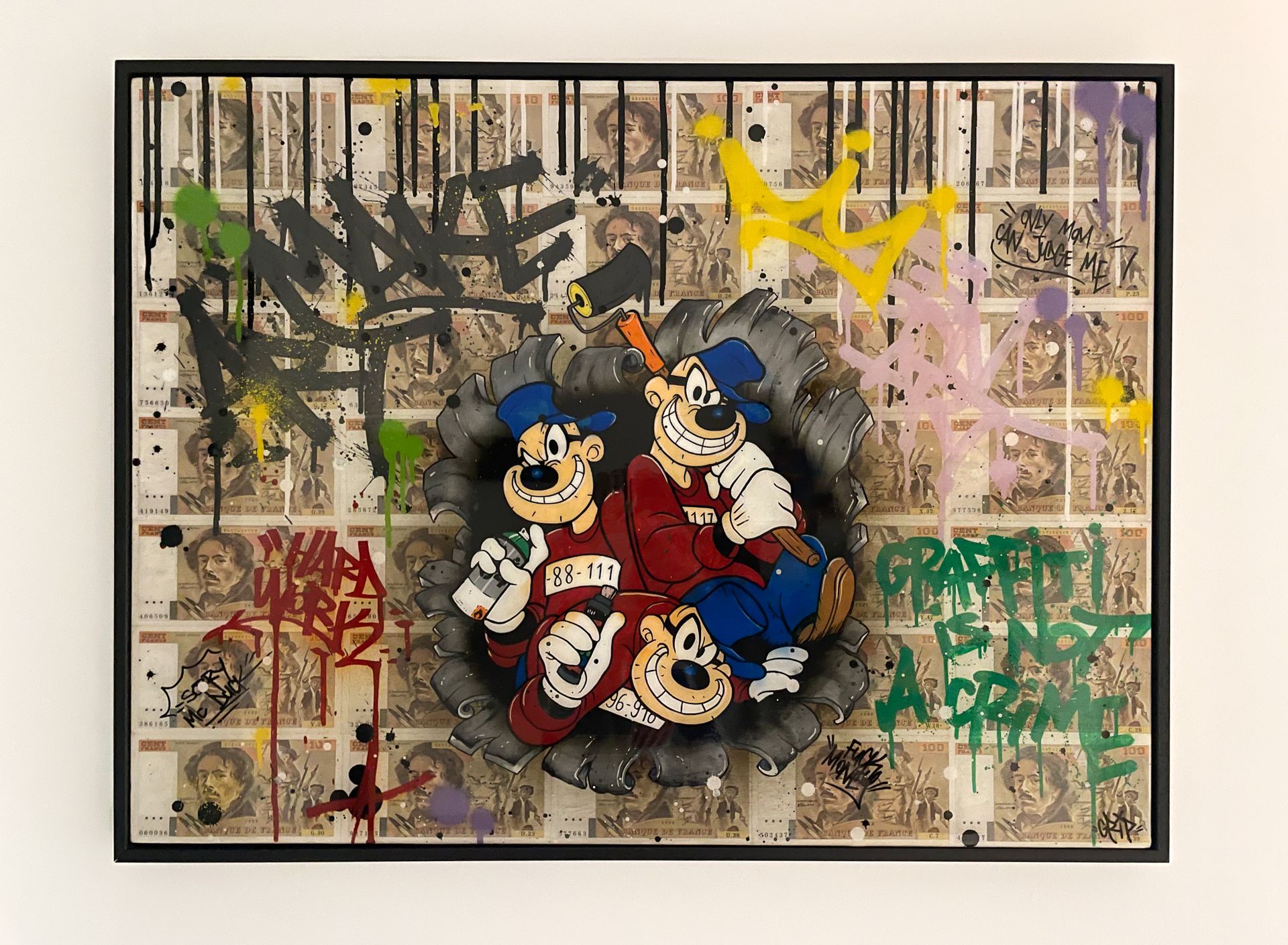 Anthony GRIP Rapetou gang -

Mixed media on canvas: 

Acrylic, 100F bill, aeroso&hellip;
