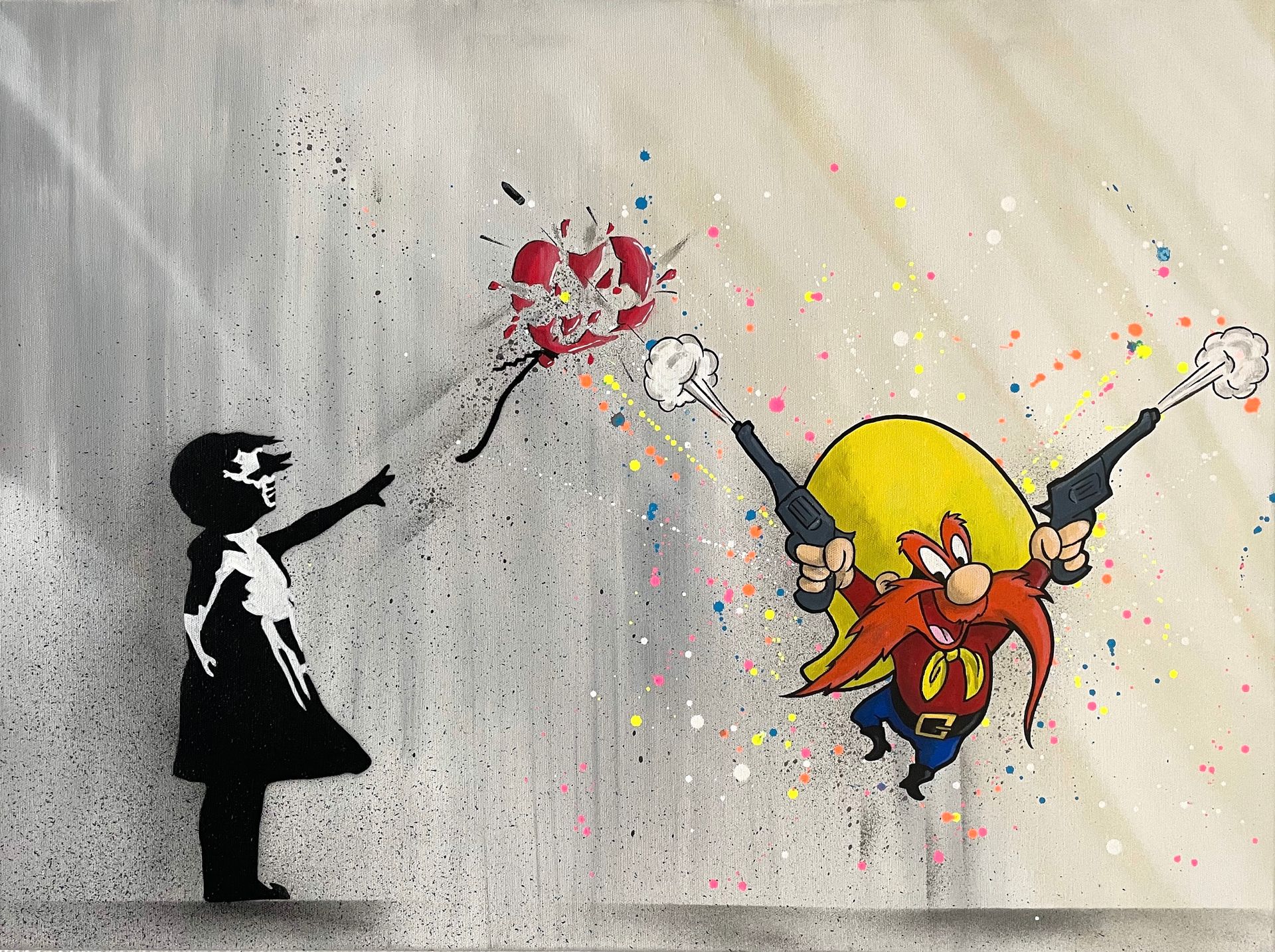 Anthony GRIP Sam VS Banksy, 2022
Mischtechnik, Spraydose, Acryl, Marker auf Lein&hellip;