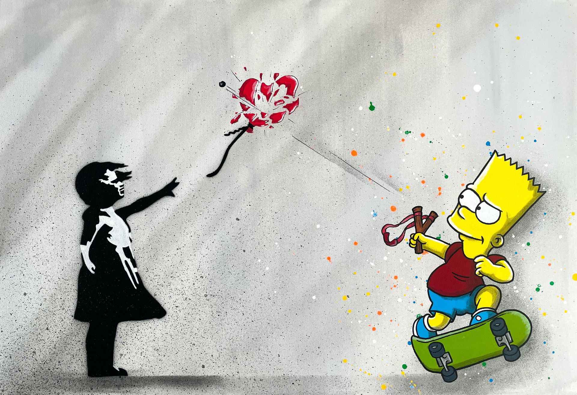 Anthony GRIP Bart VS Banksy, 2022
Tecnica mista, aerosol, acrilico, pennarello s&hellip;