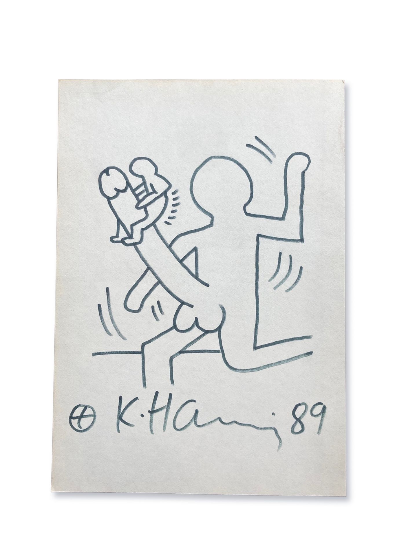 Keith HARING (1958-1990) (Attr.) Sas-titre, 1989
纸上毛笔画，有签名和日期 18 x 12.5 cm 
出处：私&hellip;