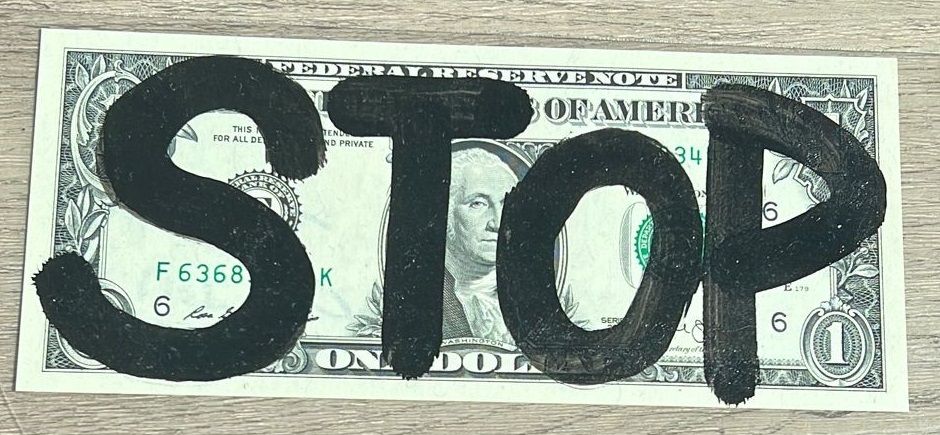 DEATH NYC Acrylic on real single dollar bill by artist DEATH NYC, signed, dated.&hellip;