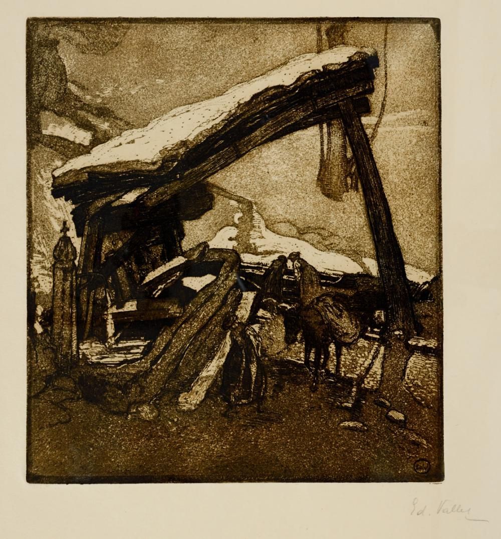 Édouard Vallet - Fontaine Valaisanne, 1910 爱德华-瓦莱-方丹-瓦莱桑，1910年

蚀刻和凹版印刷在编织纸上
有艺术&hellip;