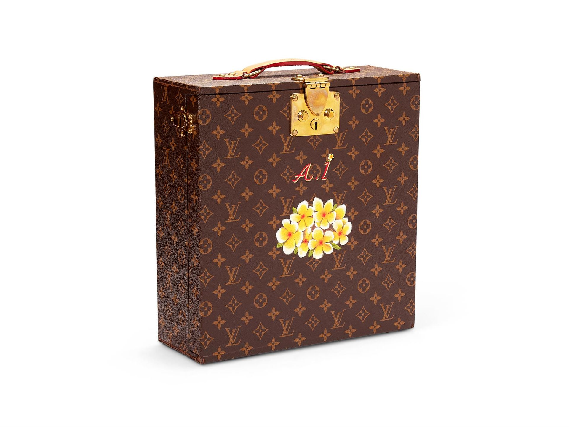 Louis Vuitton, a Monogram coated canvas wine case 路易威登，Monogram涂层帆布酒盒，棕褐色皮革环形把手，&hellip;