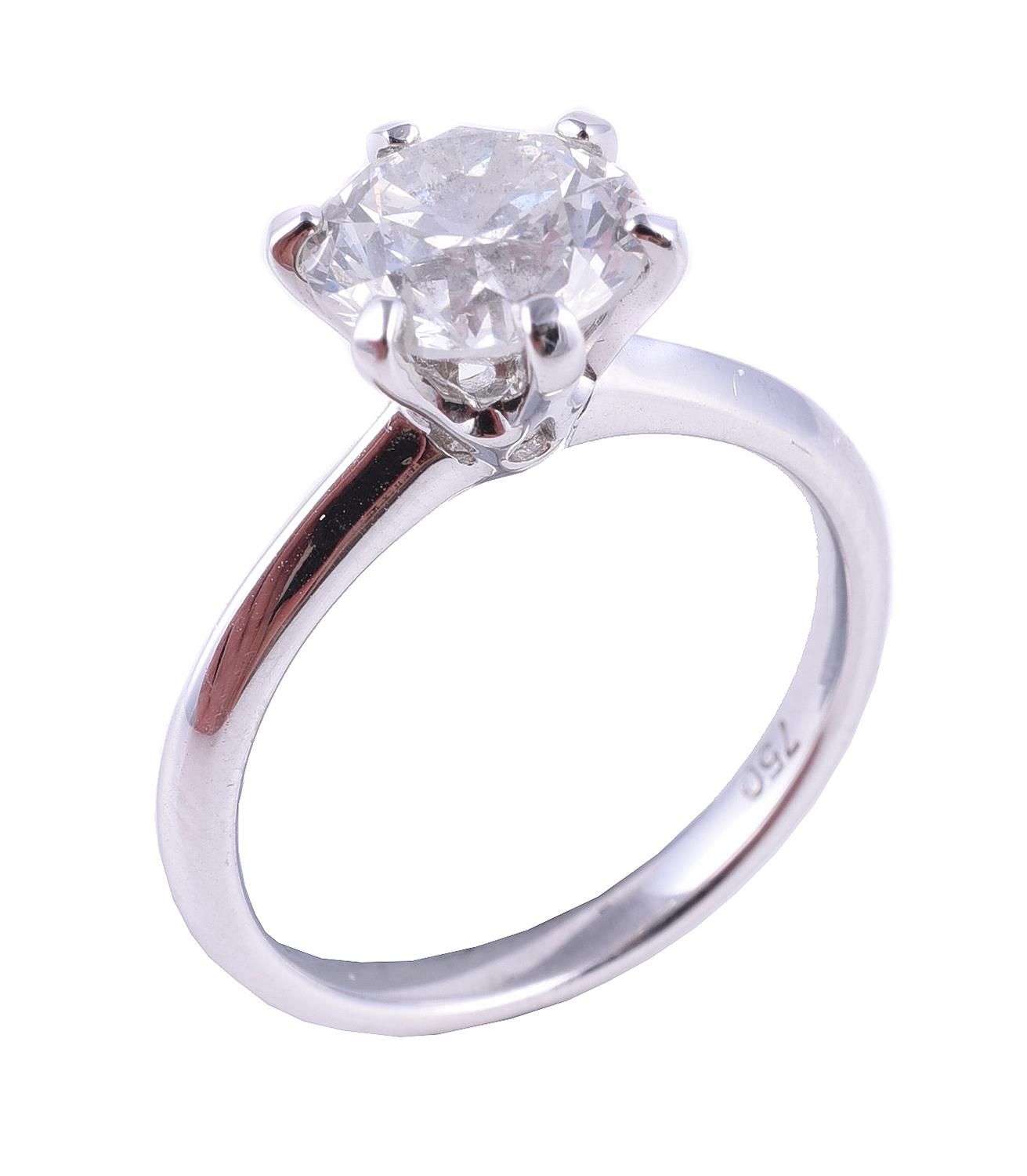 A single stone diamond ring 单石钻石戒指，明亮式切割钻石估计重2.07克拉，六爪镶嵌，手指尺寸M 1/2，毛重3.8克