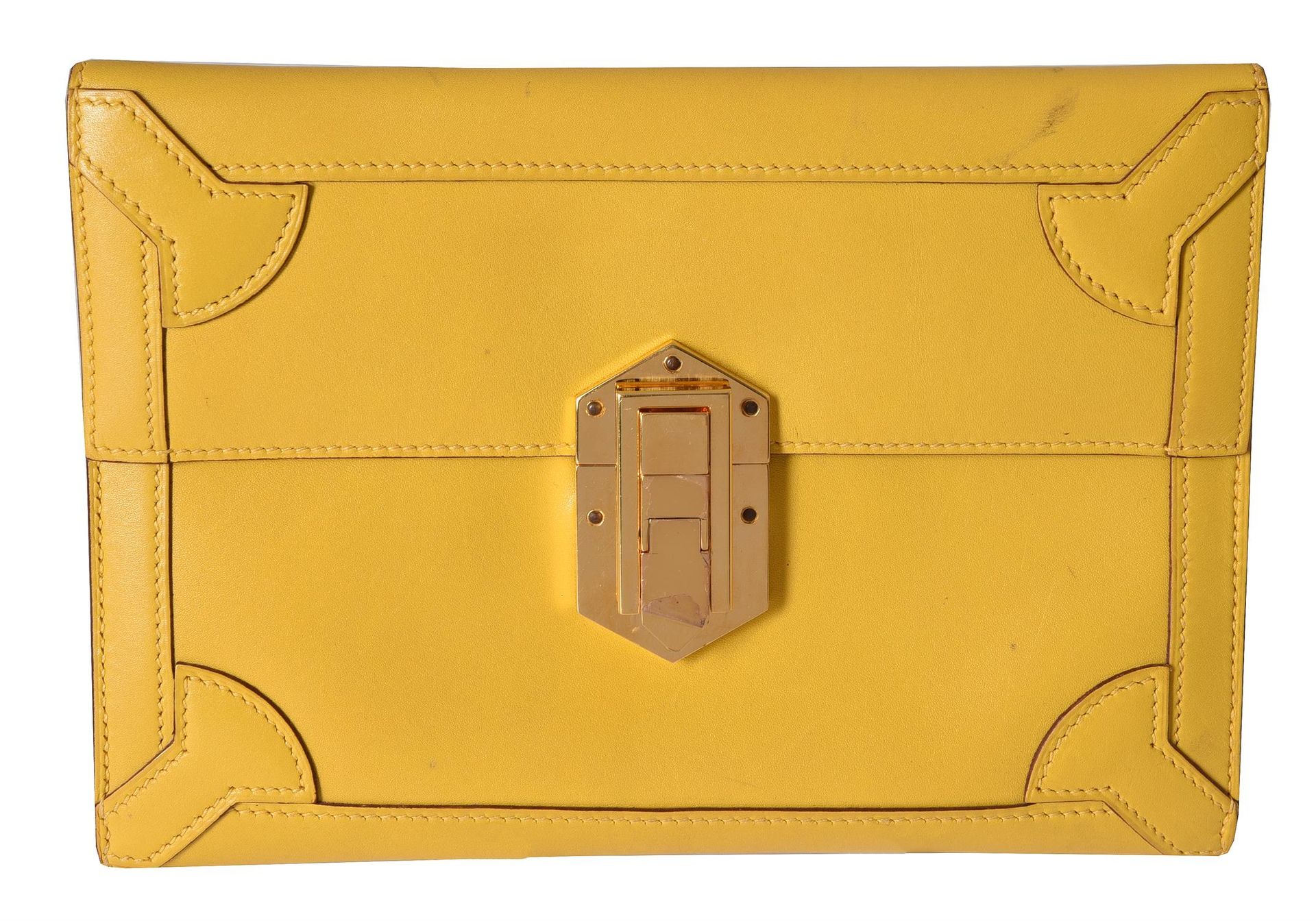 Hermes, a yellow leather clutch bag Hermes, una pochette in pelle gialla, con un&hellip;