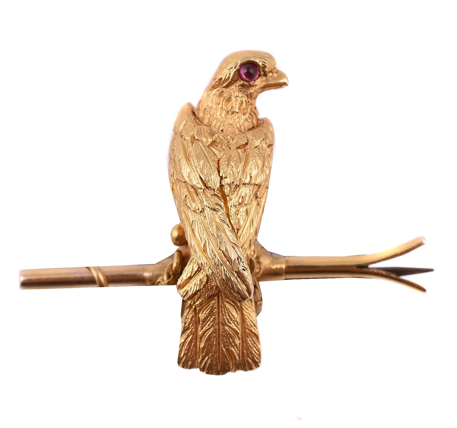 A late 19th century ruby hawk brooch A late 19th century ruby hawk brooch, the g&hellip;