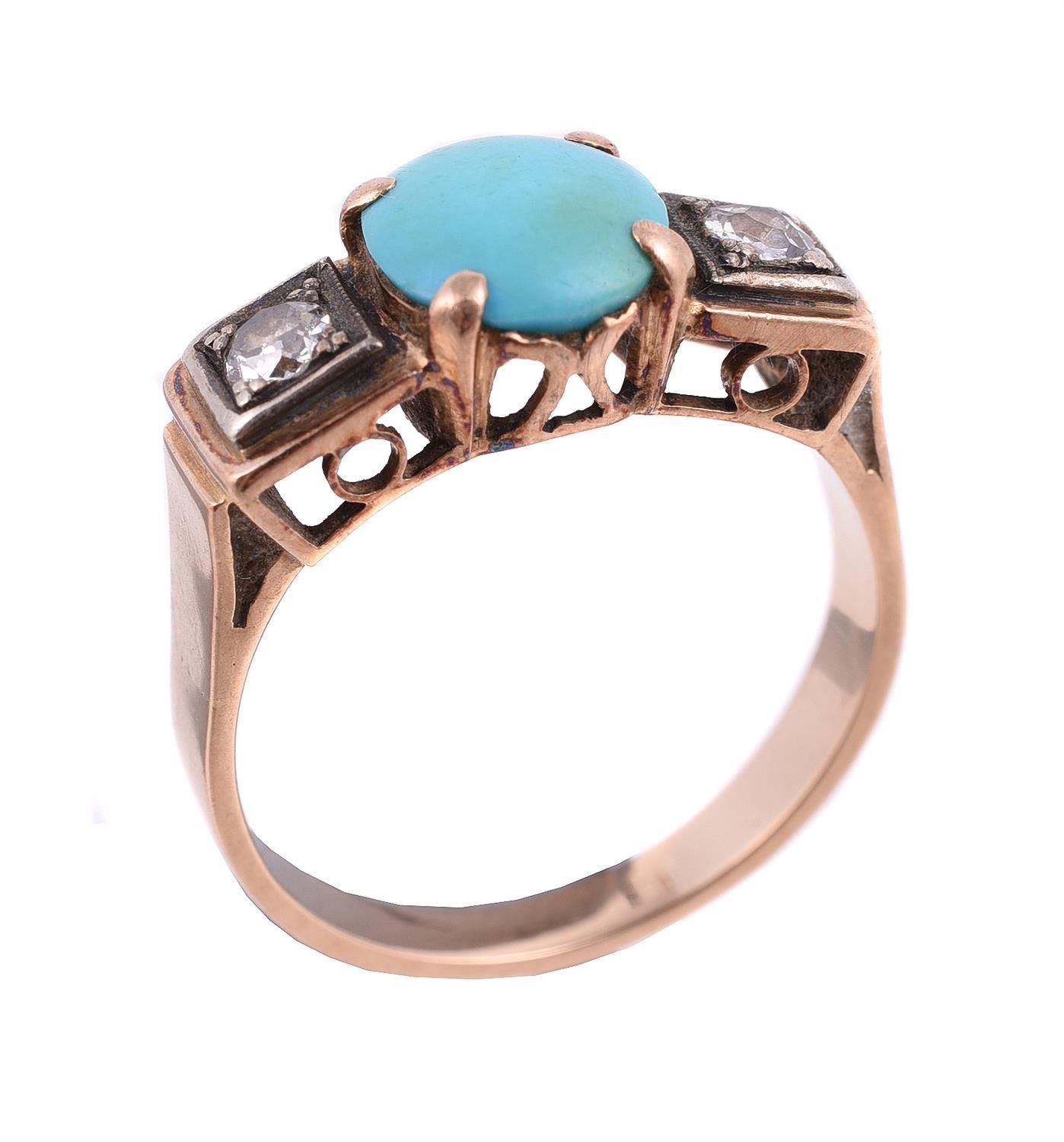 A mid 20th century turquoise and diamond three stone ring Bague à trois pierres &hellip;