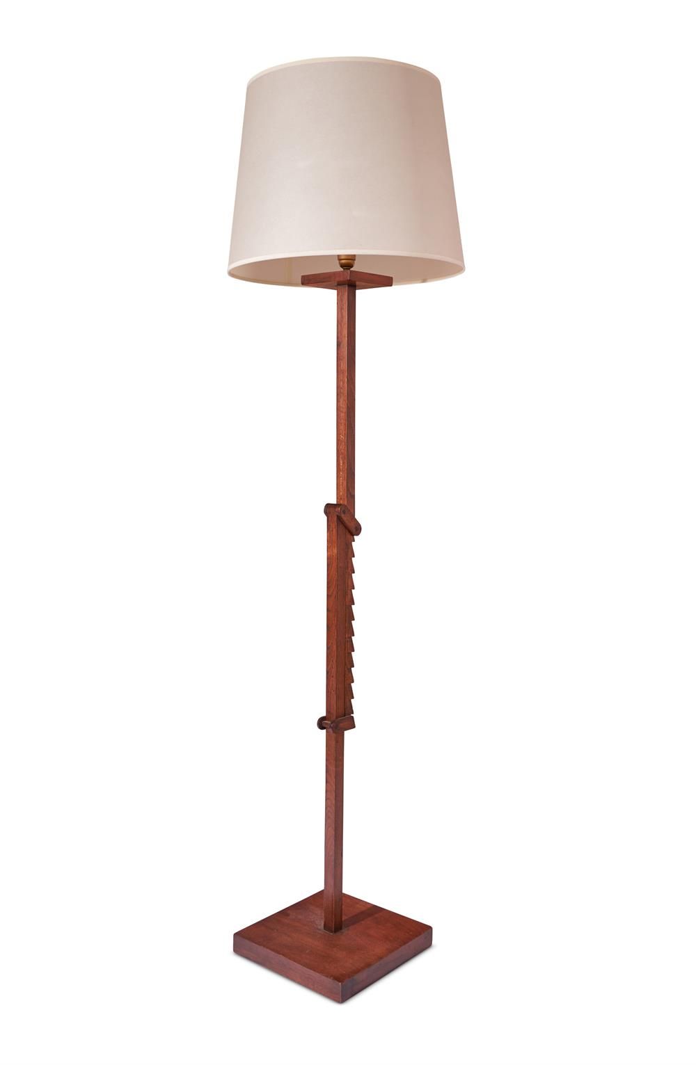 A WALNUT AND OAK ADJUSTABLE FLOOR LAMP, FRENCH LAMPE DE SOL EN NOYER ET CHÊNE AJ&hellip;