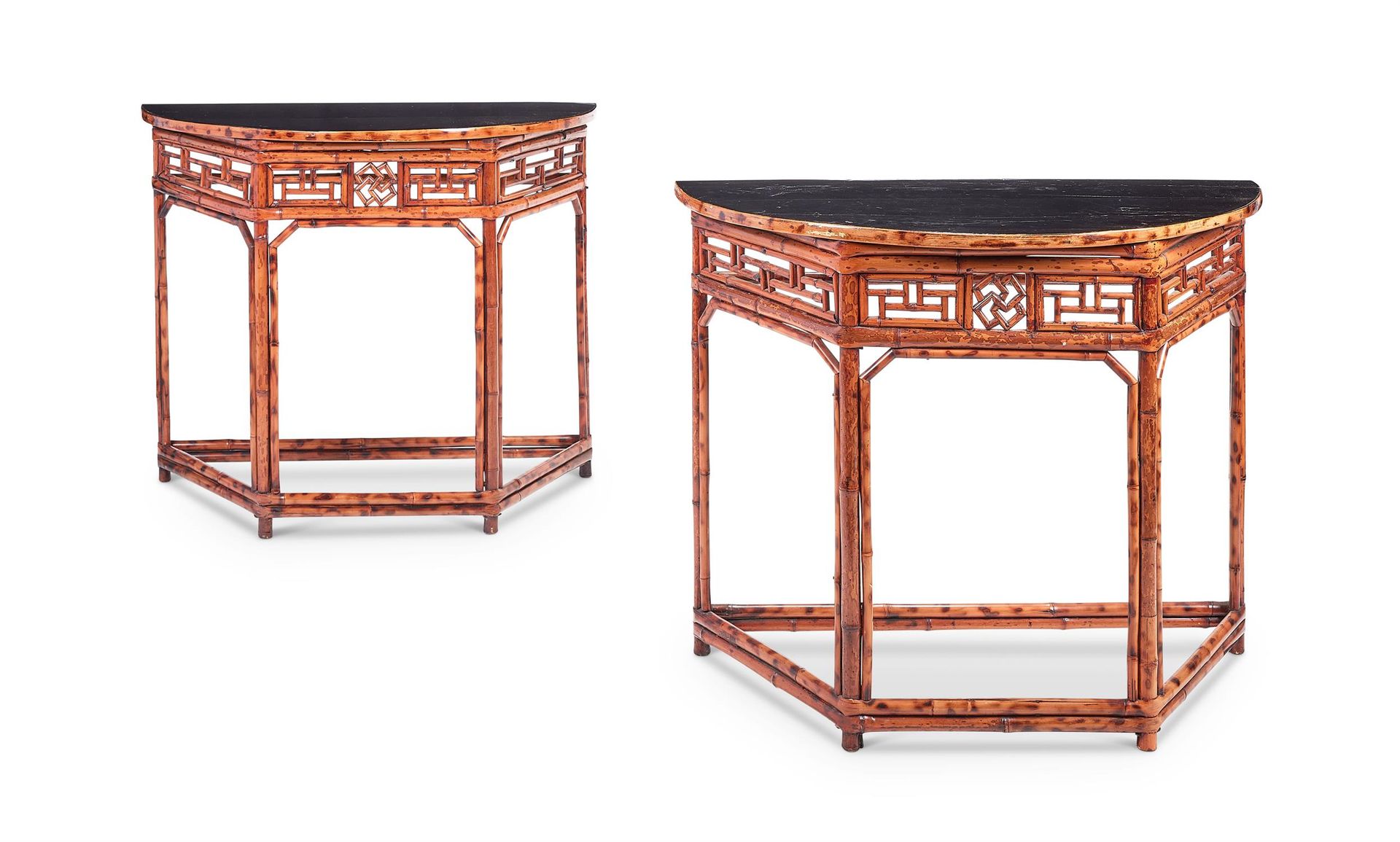 A PAIR OF CHINESE EXPORT BAMBOO DEMI-LUNE SIDE TABLES, FIRST HALF 20TH CENTURY P&hellip;