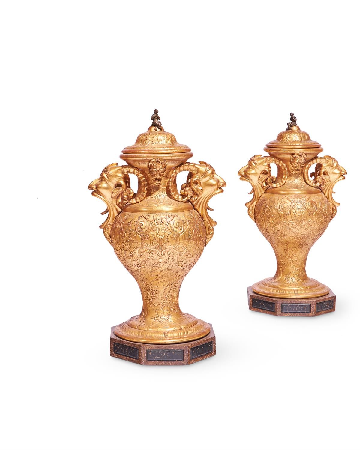 A PAIR OF ITALIAN NEOCLASSICAL GILTWOOD VASES, FLORENCE, SECOND HALF 19TH CENTUR&hellip;