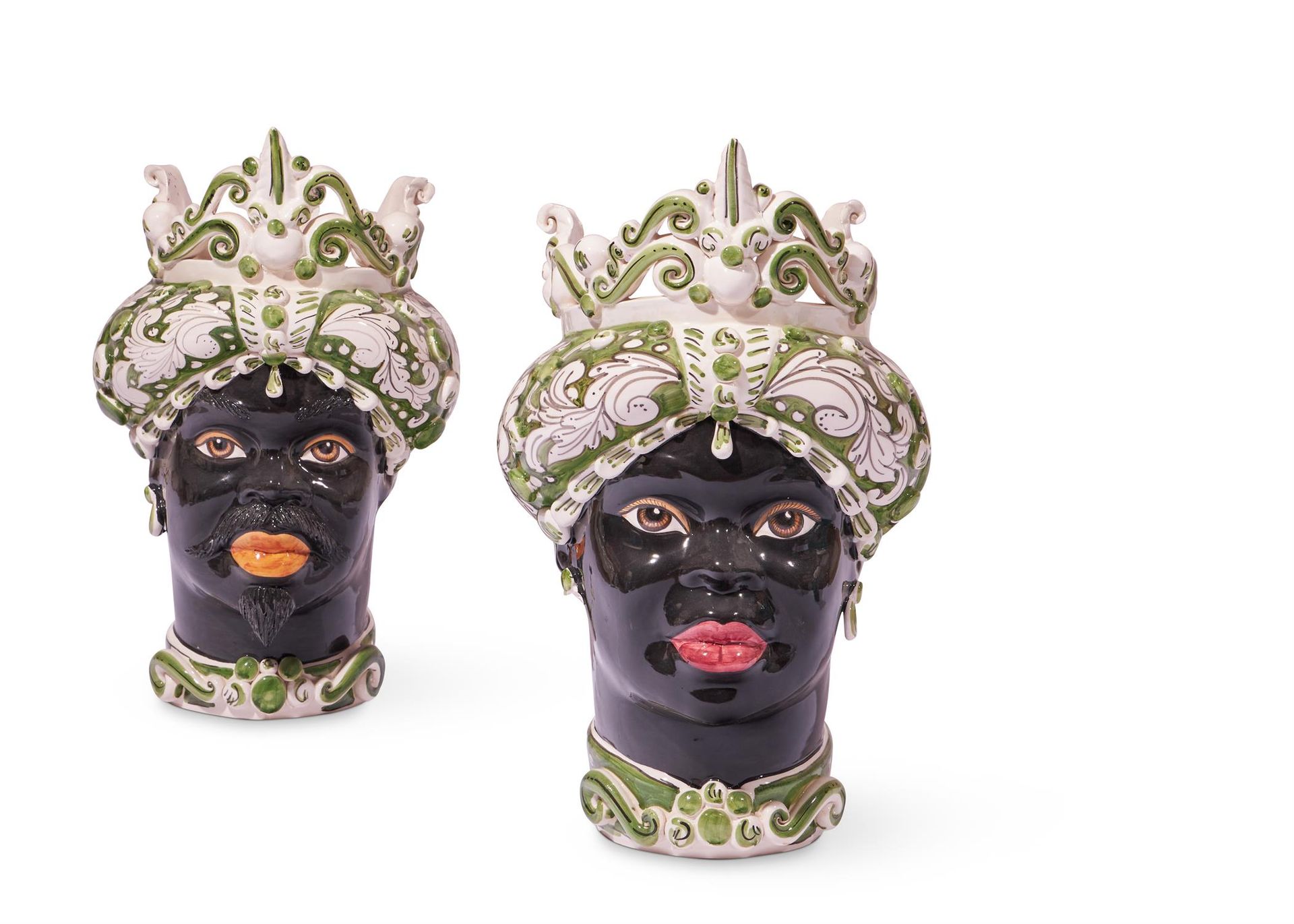 A PAIR OF VASES IN THE FORM OF A MALE AND FEMALE MOOR HEAD ITALIAN PAIRE DE VASE&hellip;