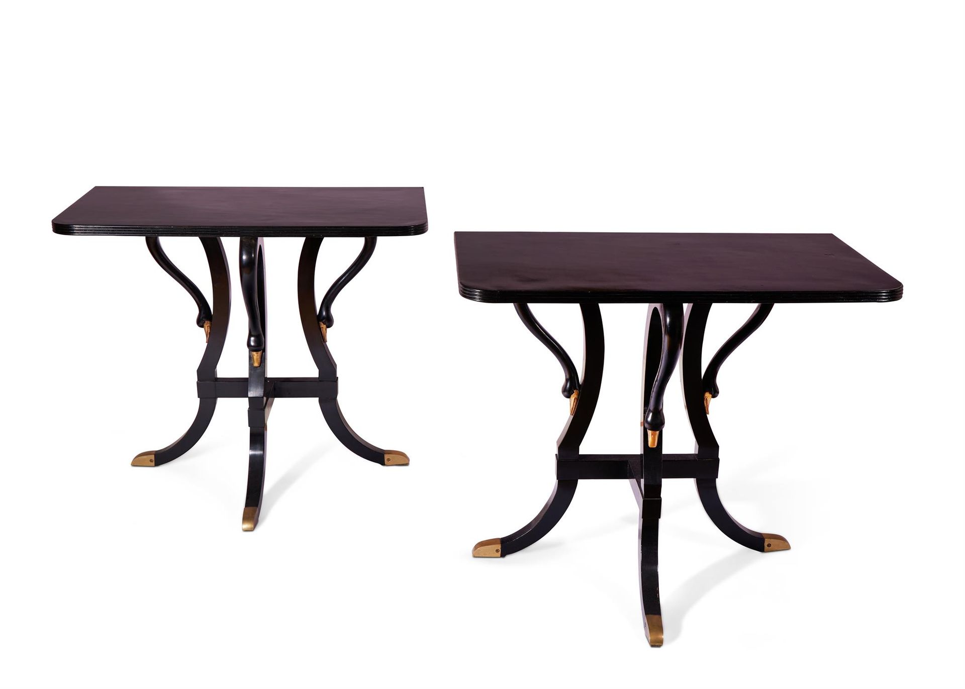 A PAIR OF BRONZE MOUNTED EBONISED CONSOLE TABLES ITALIAN, MID 20TH CENTURY PAIRE&hellip;