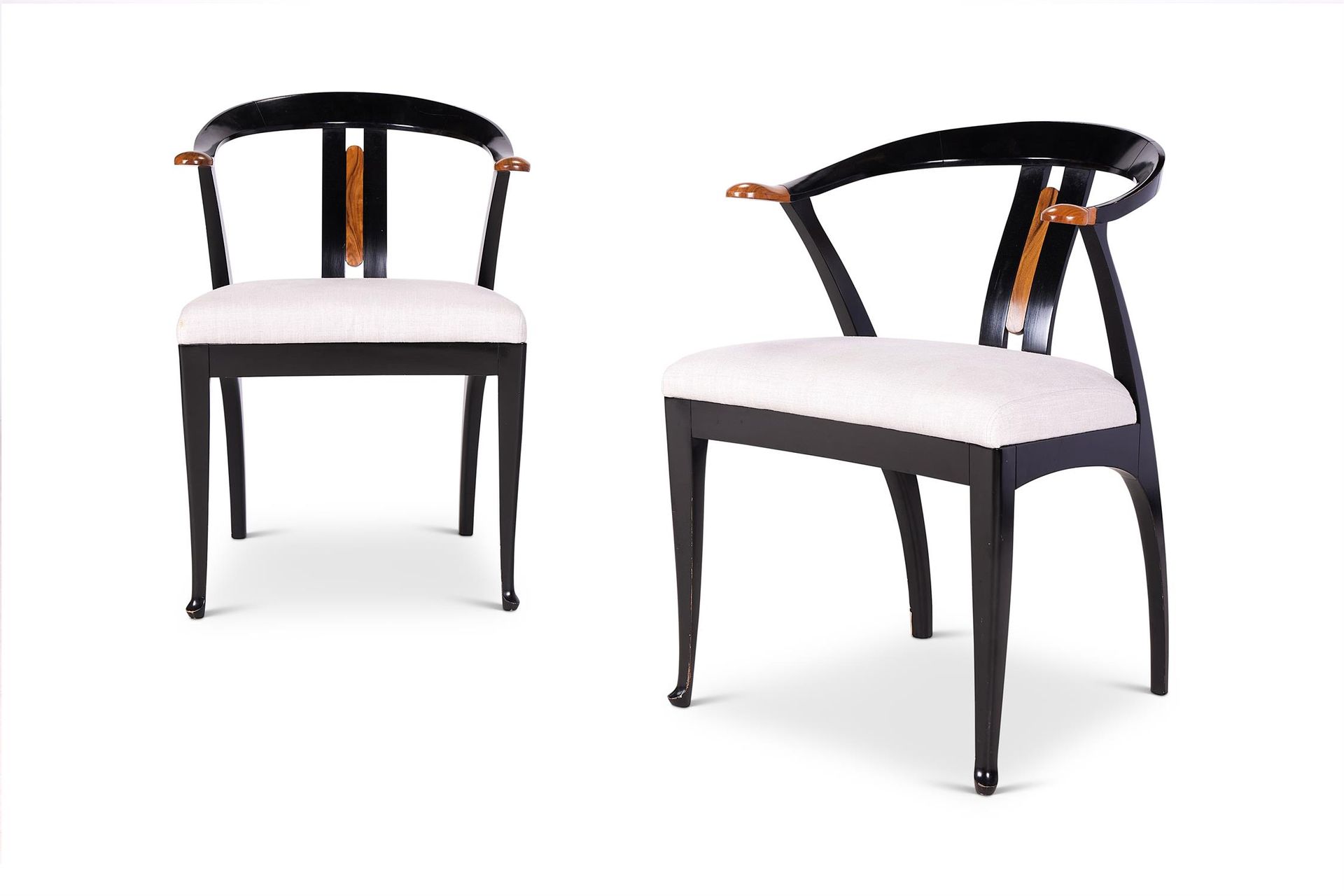 A PAIR OF EBONISED AND WALNUT ARMCHAIRS, BY GIORGETTI, ITALIAN, LATE 20TH CENTUR&hellip;