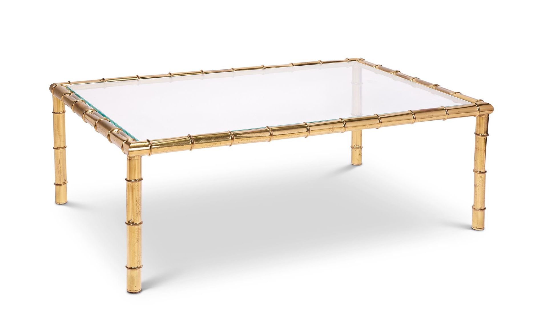A SIMULATED BRASS BAMBOO COFFEE TABLE, LATE 20TH CENTURY TABLE À CAFÉ EN BAMBOU &hellip;