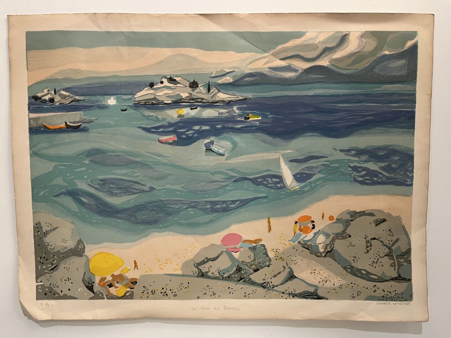 Georges LAMBERT (1919-1998) La plage aux parasols. 

Lithographie en couleurs su&hellip;