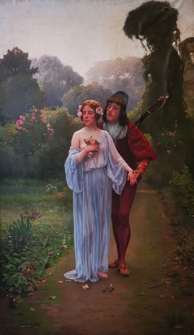 Charles Bertrand d'Entraygues (1851-1906) Couple romantique. 

Huile sur toile, &hellip;