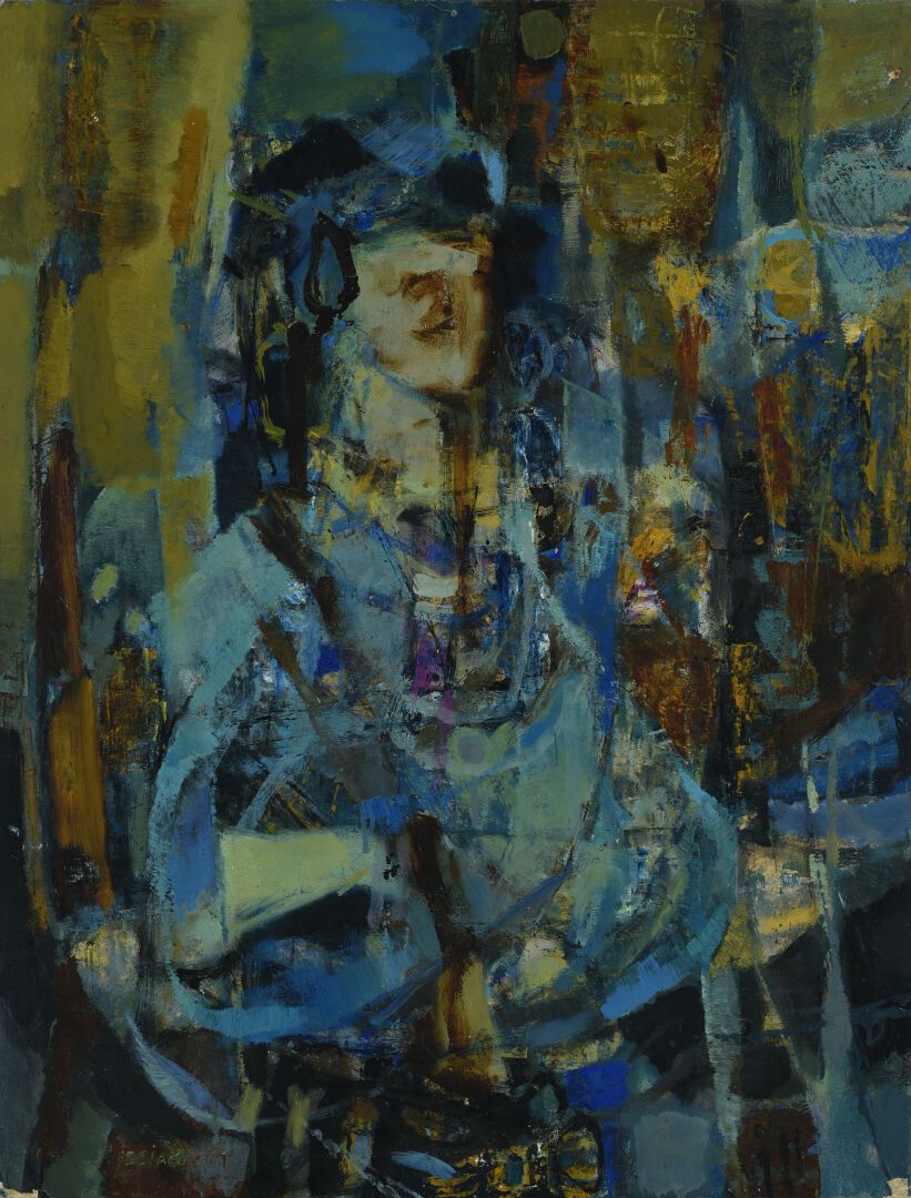 M'Hamed ISSIAKHEM (1928-1985) Femme en bleu. 

Huile sur papier fort marouflé su&hellip;