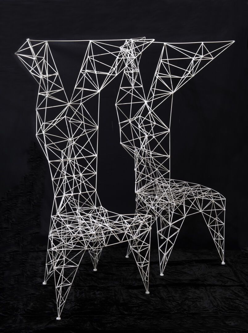 TOM DIXON (1959) Pair of chairs "Pylon Chair 

Structure in white lacquered wire&hellip;