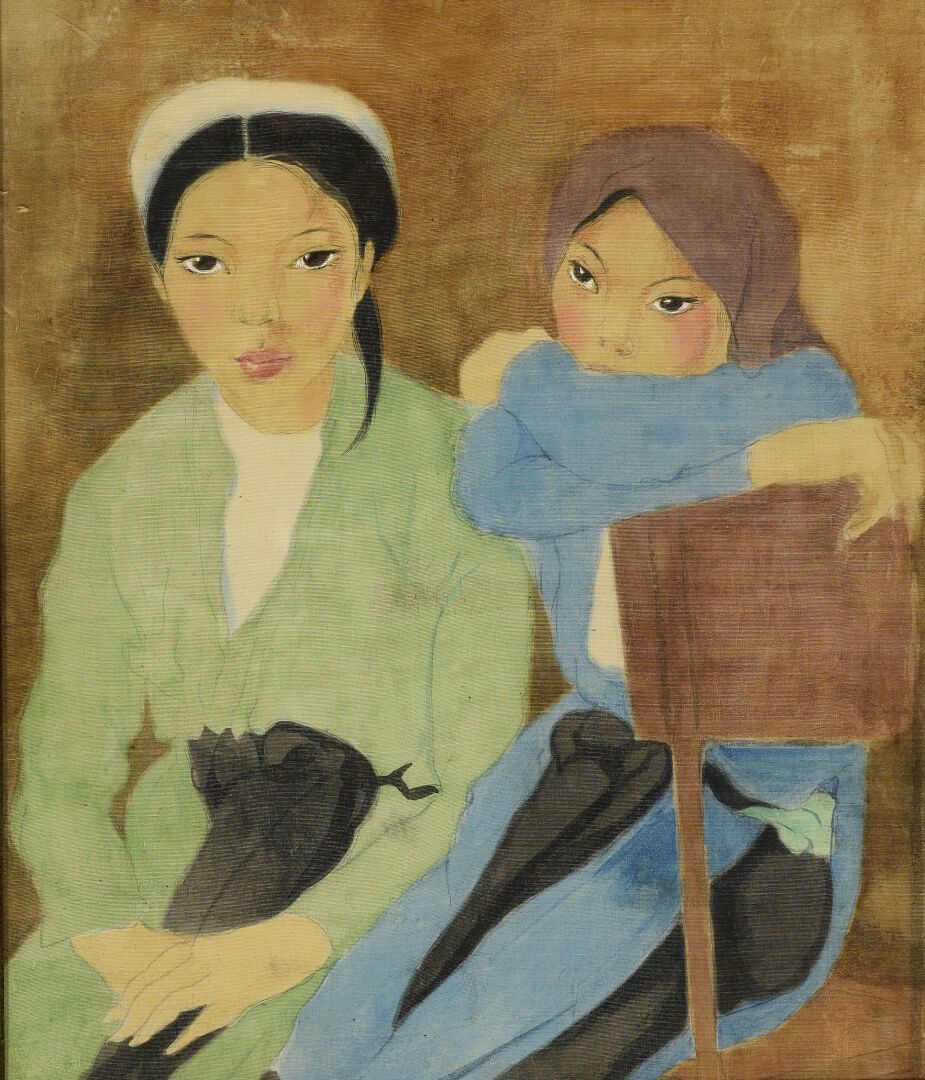 Alix AYMÉ (1894-1989) 两个年轻女孩。

丝绸上的水彩和墨水，装在纸板上。

33 x 28 cm。



将向未来的买主出具Alix Ay&hellip;