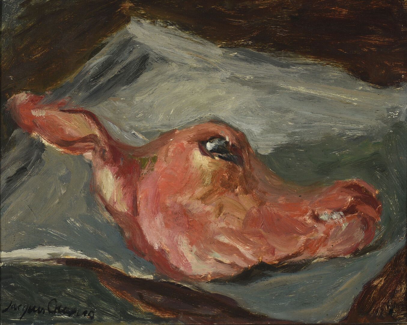 Jacques CHAPIRO (1887/97-1972) Bodegón con cabeza de ternera. 

Óleo sobre tabla&hellip;