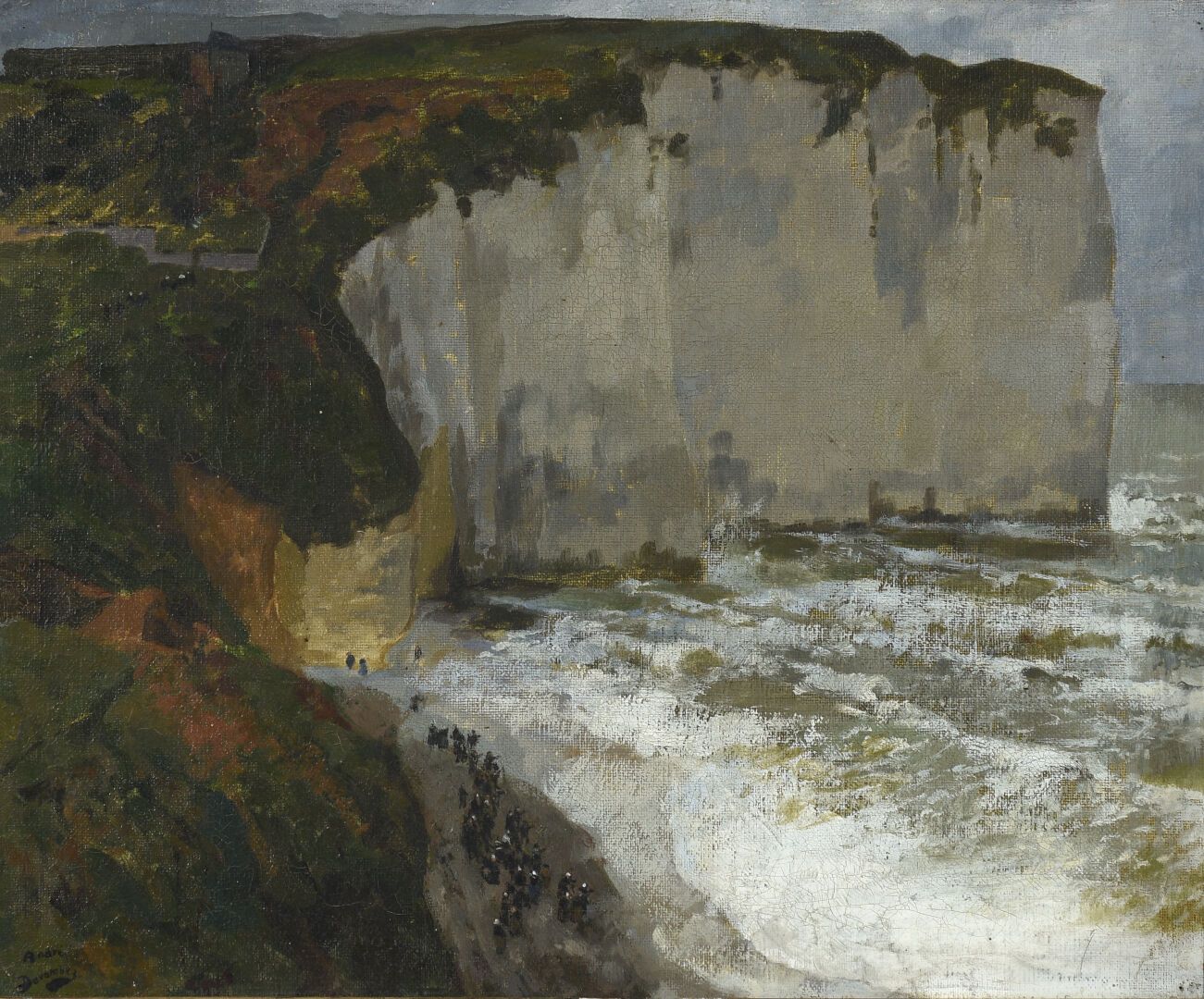 André DEVAMBEZ (1867-1943) Yport的悬崖或 "Le sinistre"。

布面油画，左下方有签名。

38 x 46厘米。

左&hellip;