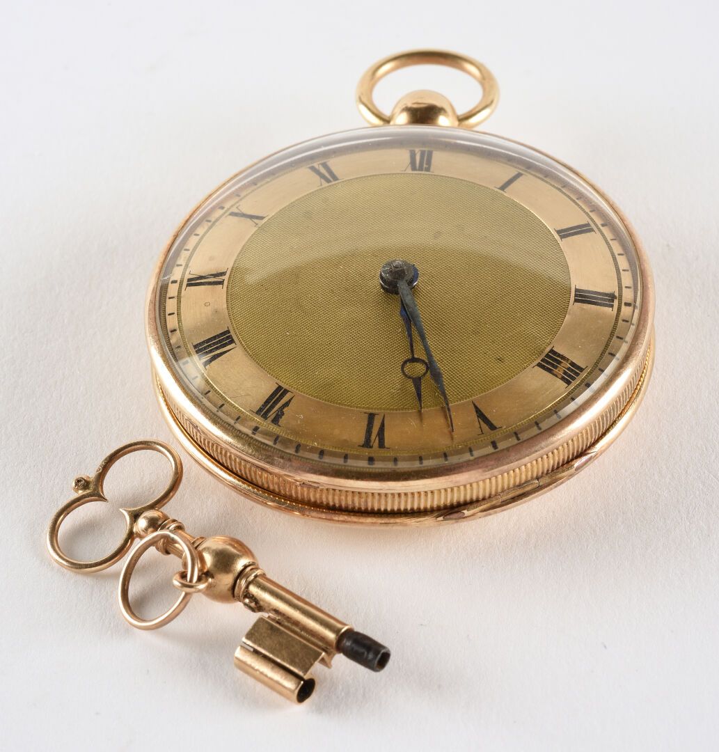 JOLY Fils à Paris vers 1805. 大型黄金750 Gousset手表（1798-1809），圆形三体铰链表壳，光滑的圆顶表圈和腹部表带，&hellip;