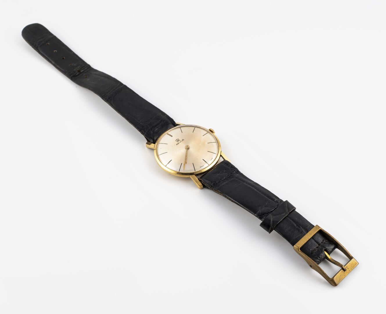REVUE vers 1965 Plaqué-Armbanduhr, rundes Gehäuse mit geraden Hörnern, glatter L&hellip;