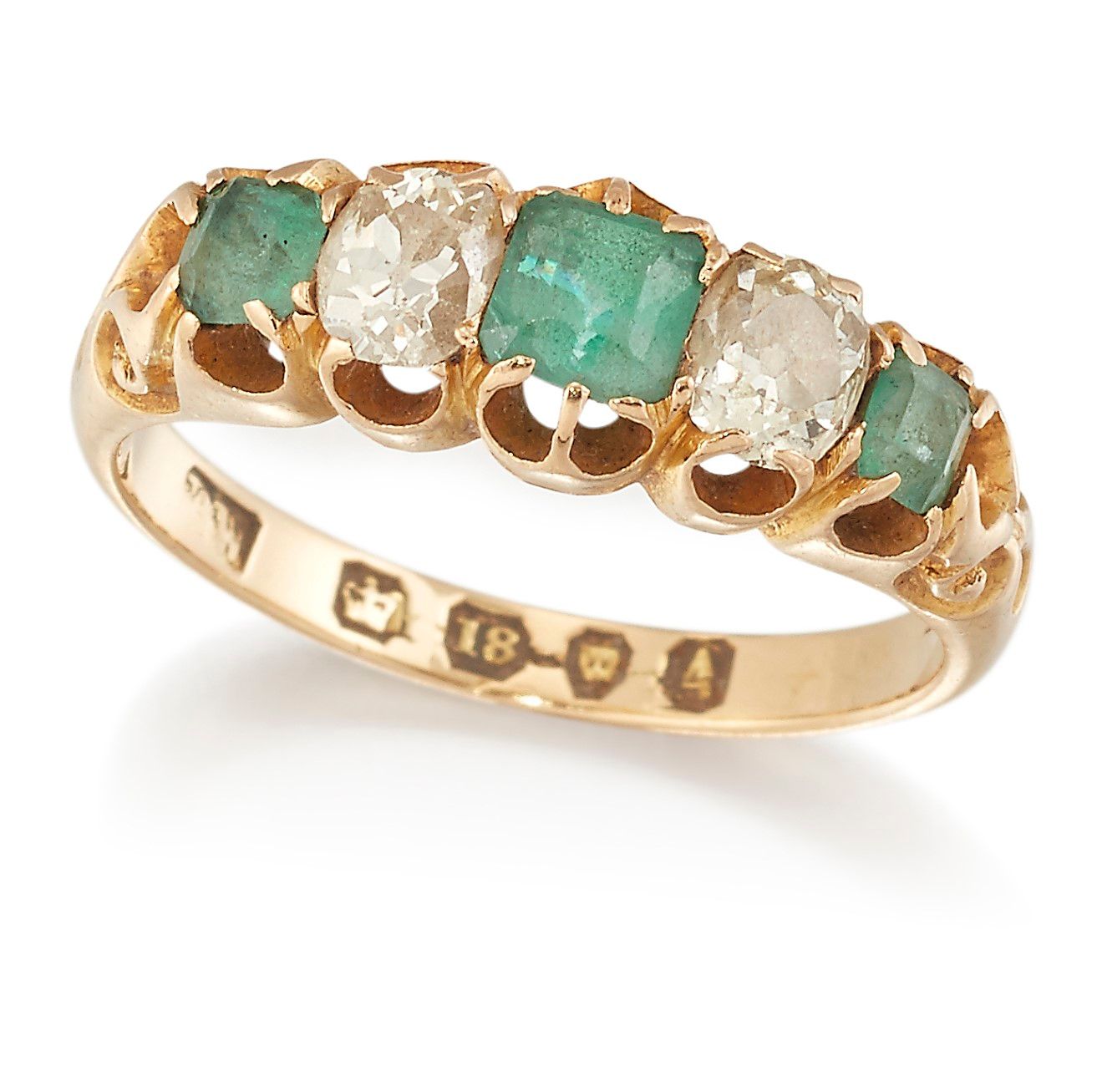 Null AN 18CT GOLD EMERALD AND DIAMOND RING, three graduated octagonal-cut emeral&hellip;