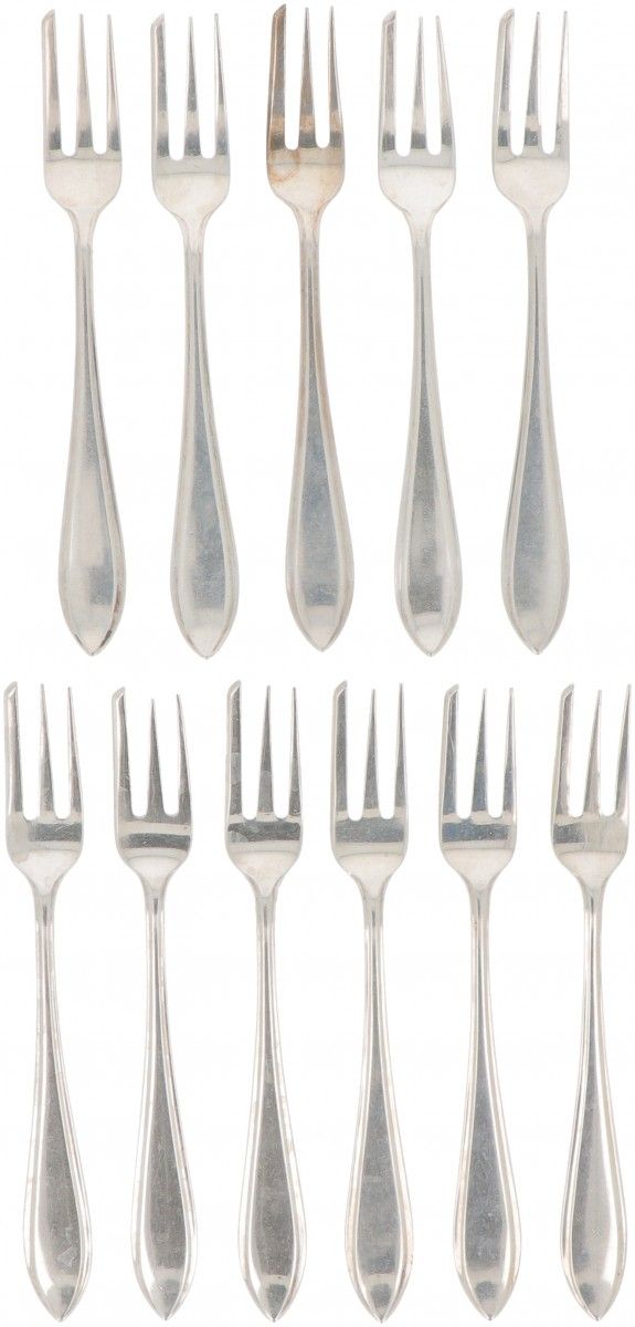 (11) piece set of cake forks "Dutch point fillet" silver. "Filet à pointe hollan&hellip;