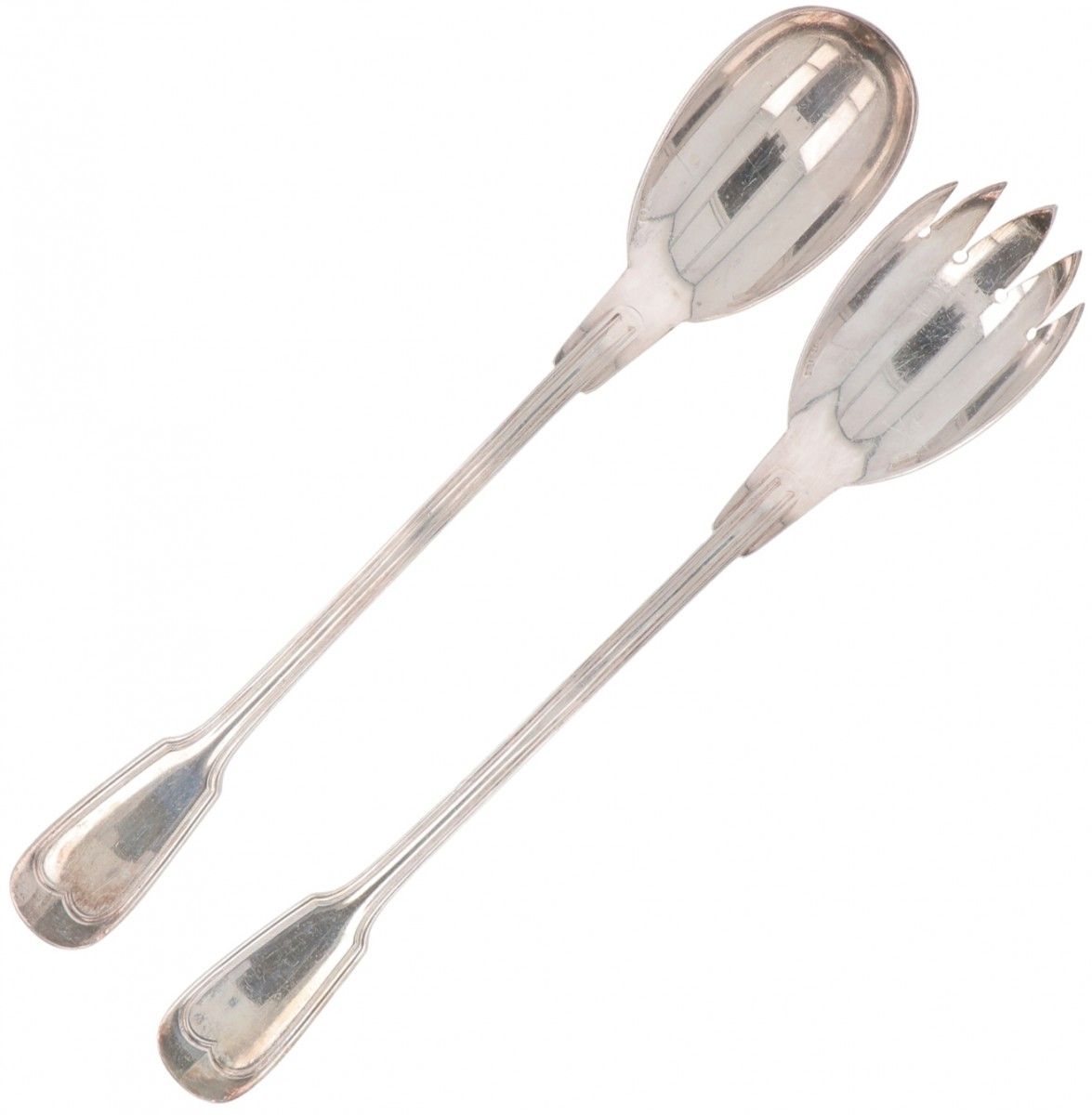 (2) piece salad servers, Christofle "Chinon", silver-plated. Modelo "Chinon". Fr&hellip;
