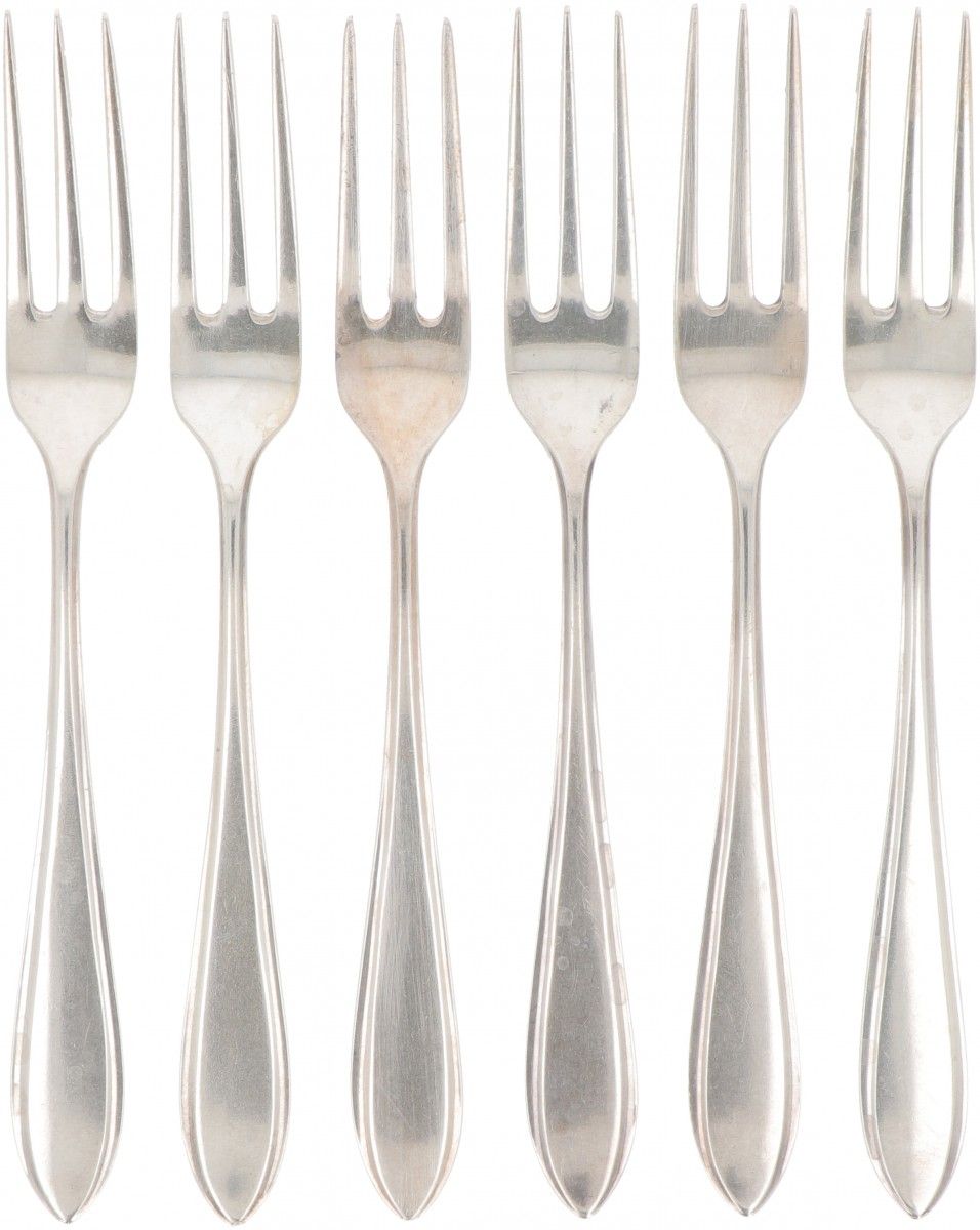 (6) piece set of forks "Dutch Point Fillet" silver. "荷兰点式鱼片"。荷兰，Voorschoten，Zilv&hellip;