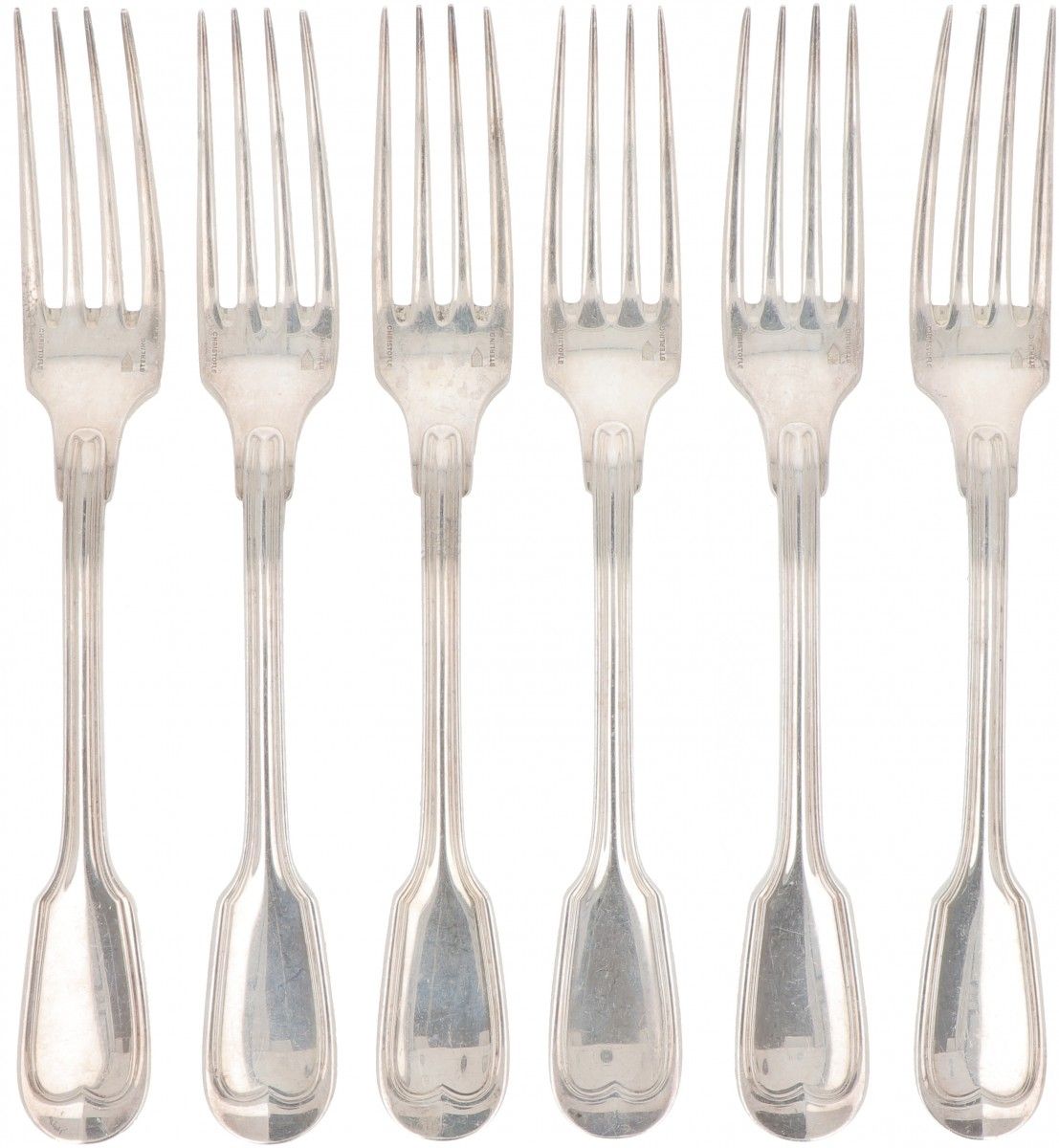 (6) piece set Christofle dinner forks model: "Chinon sterling" silver. Modelo "C&hellip;