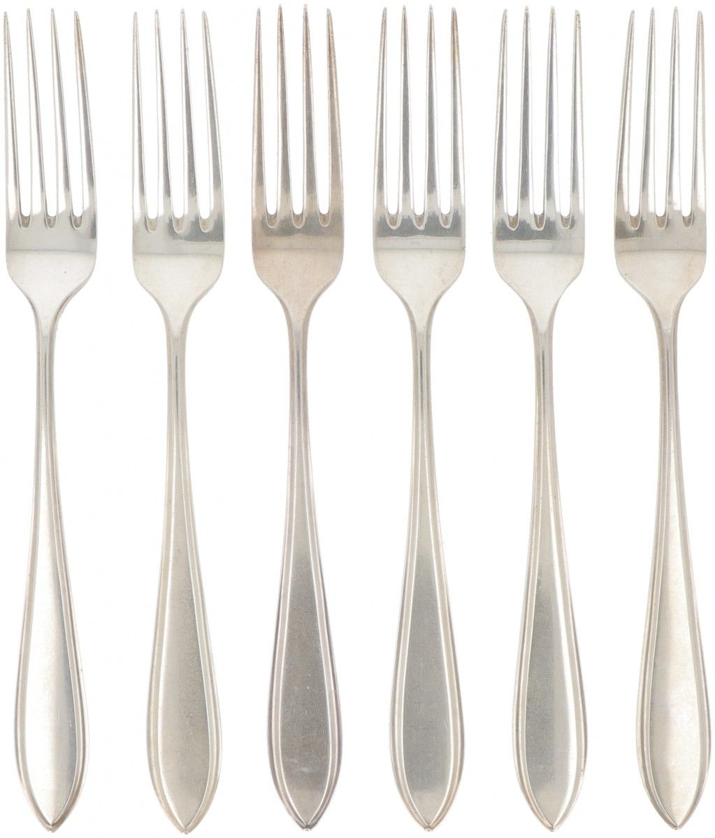 (6) piece set dinner forks "Dutch Point Fillet" silver. "Filetto a punta olandes&hellip;