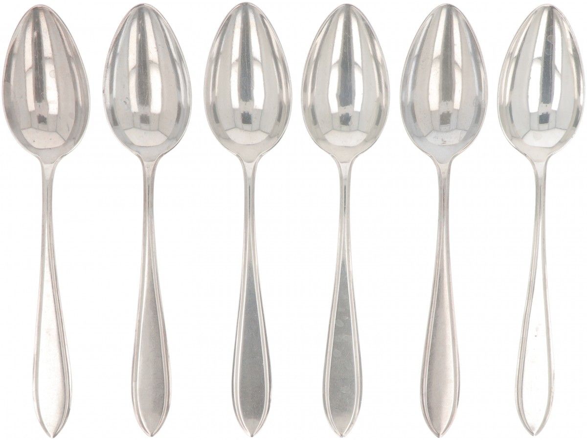 (6) piece set of spoons "Hollands Puntfilet" silver. "Holländisches Spitzfilet".&hellip;