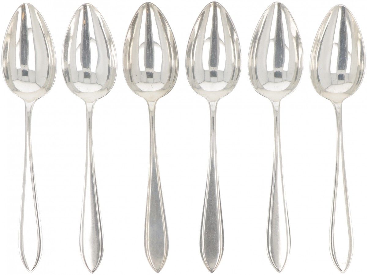 (6) piece set dinner spoons "Dutch Point Fillet" silver. Modell: "Hollands puntf&hellip;