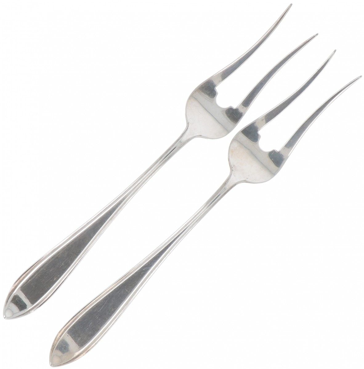 (2) piece set of cold meat forks "Dutch point fillet" silver. "Filete de punta h&hellip;