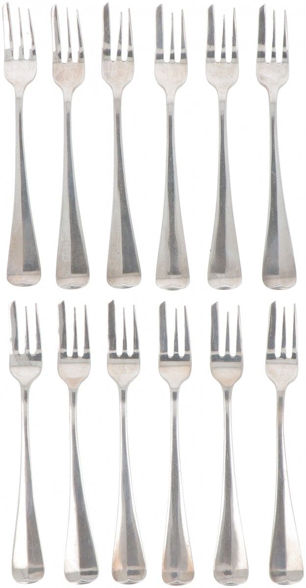 (12) piece set of cake forks "Haags Lofje" silver. "Haags Lofje". Pays-Bas, Zeis&hellip;