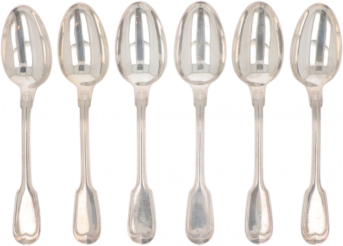 (6) piece set Christofle dinner spoons model: "Chinon sterling" silver. Model "C&hellip;