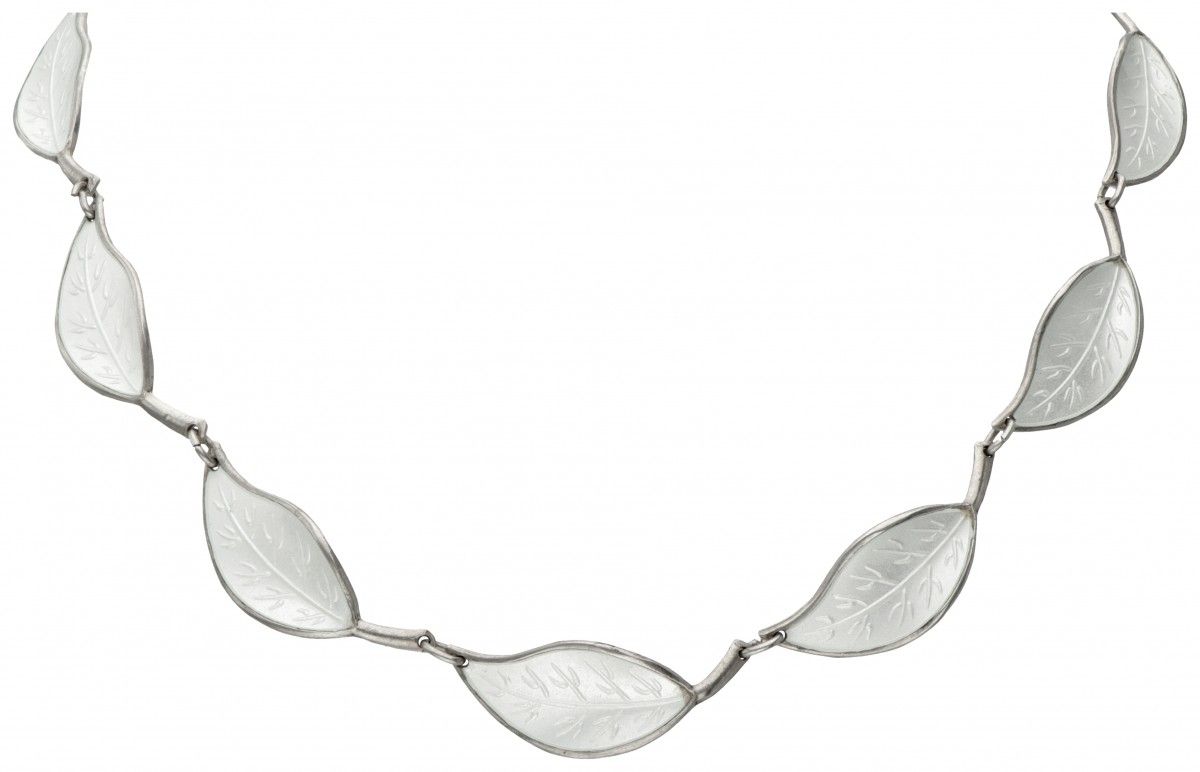 Willy Winnaess for David-Andersen silver necklace of leaf-shaped links with whit&hellip;