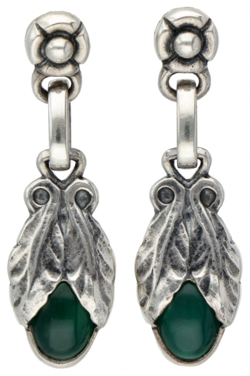 Silver Georg Jensen earrings of the year 2008, set with green agate - 925/1000. &hellip;
